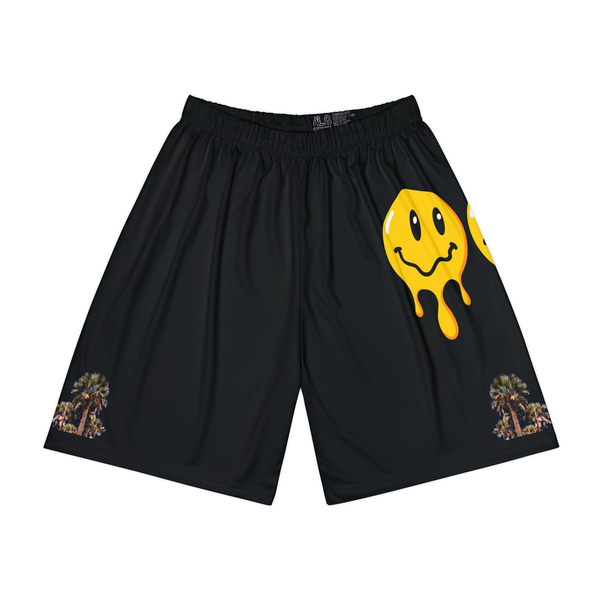 Rich Drip Drippy Smiley Faces Palm Tree Silhouette - Men’s Sports Shorts (AOP) Black
