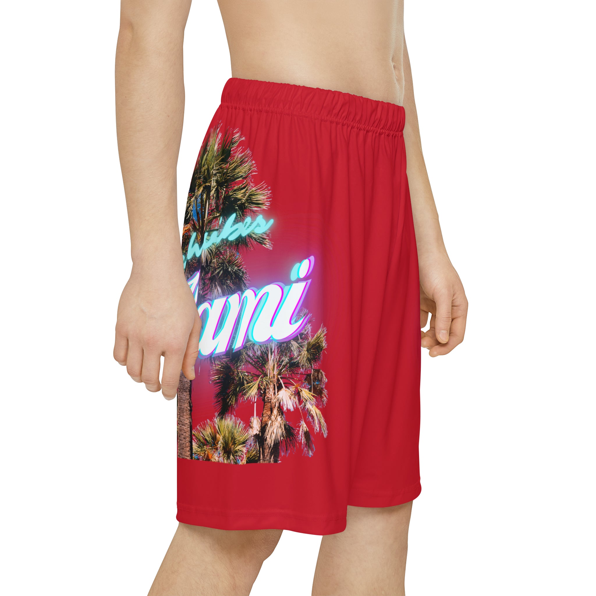 RV Rich Drip Miami Palm Tree Silhouette - Men’s Sports Shorts (AOP) Infrared