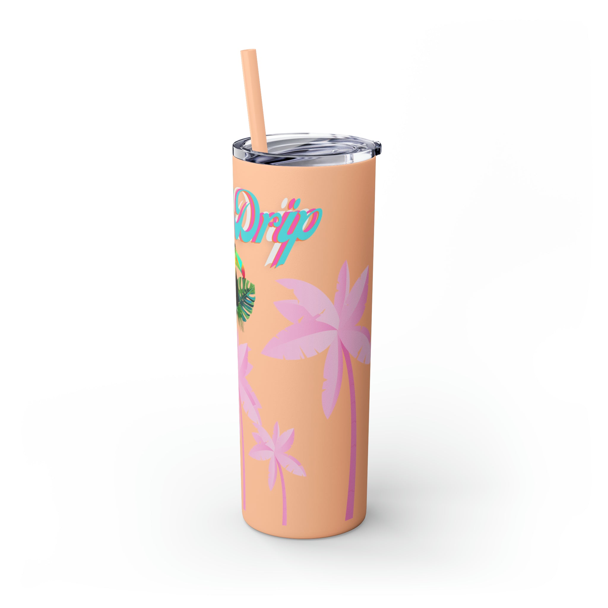 Rich Drip Tropical Pink Palm Tree - Skinny Tumbler with Straw, 20oz