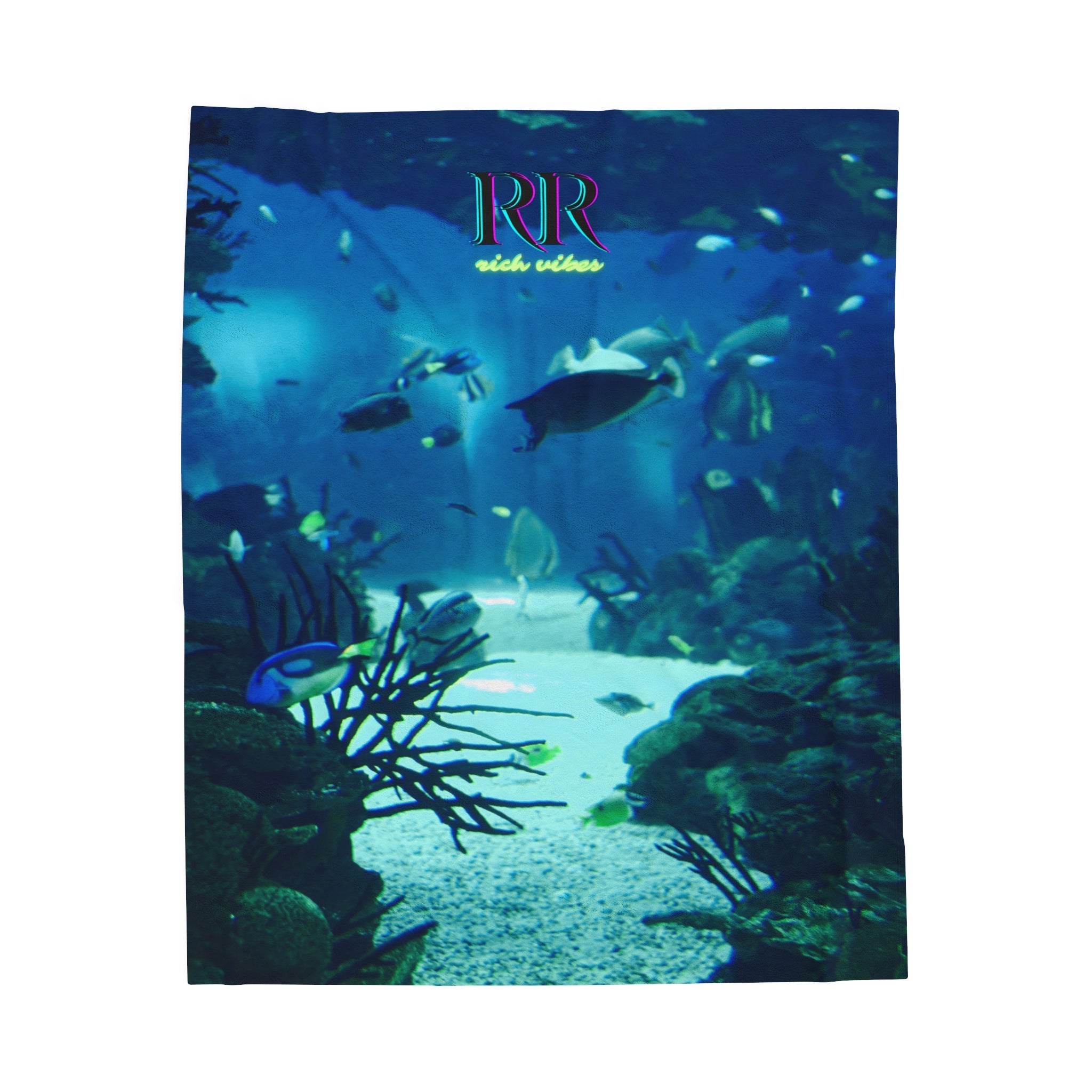 Rich Vibes Volt RR Blue Ocean Coral Reef  - Velveteen Plush Blanket