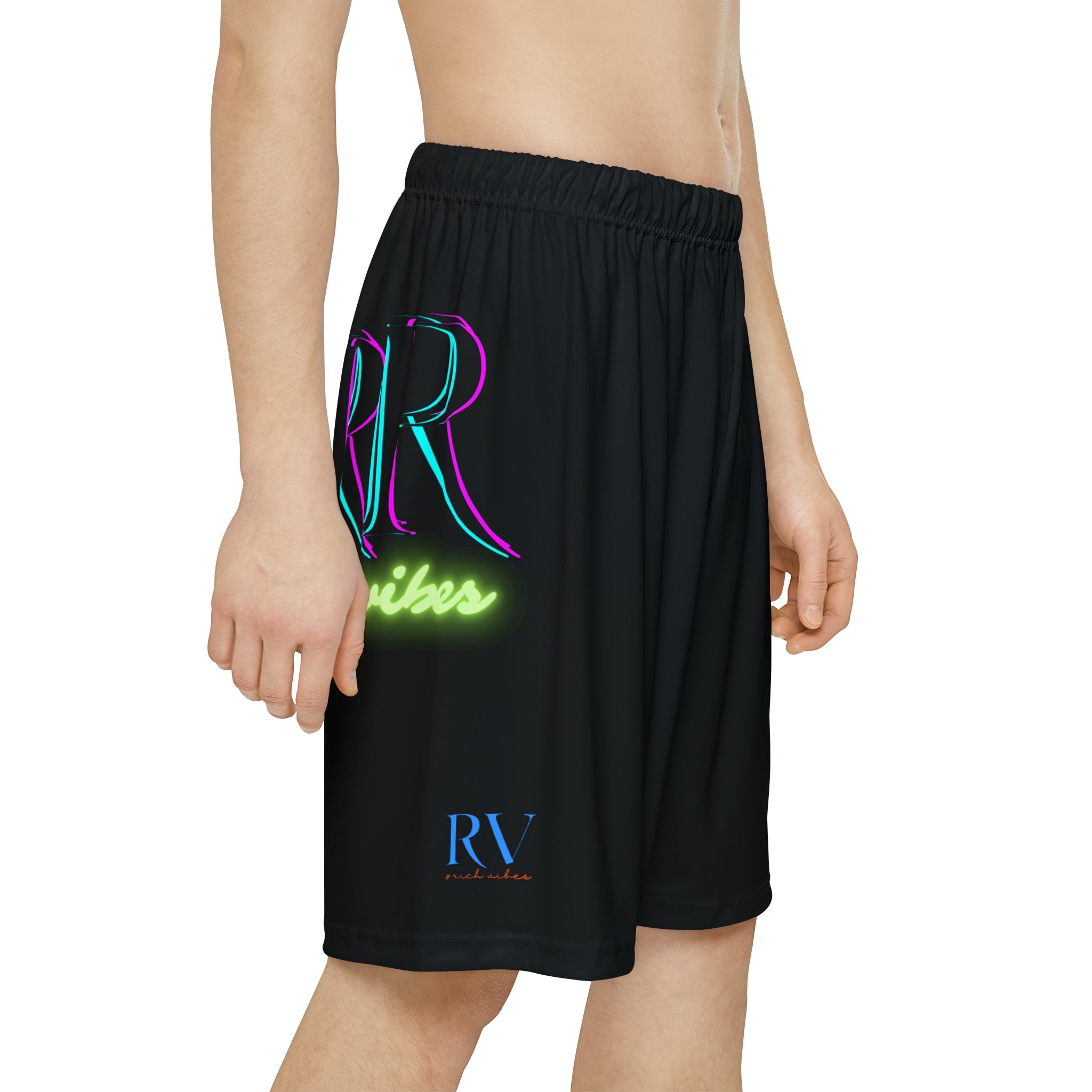 Rich Vibes RR RV Palm Tree Silhouette - Men’s Sports Shorts (AOP) Black