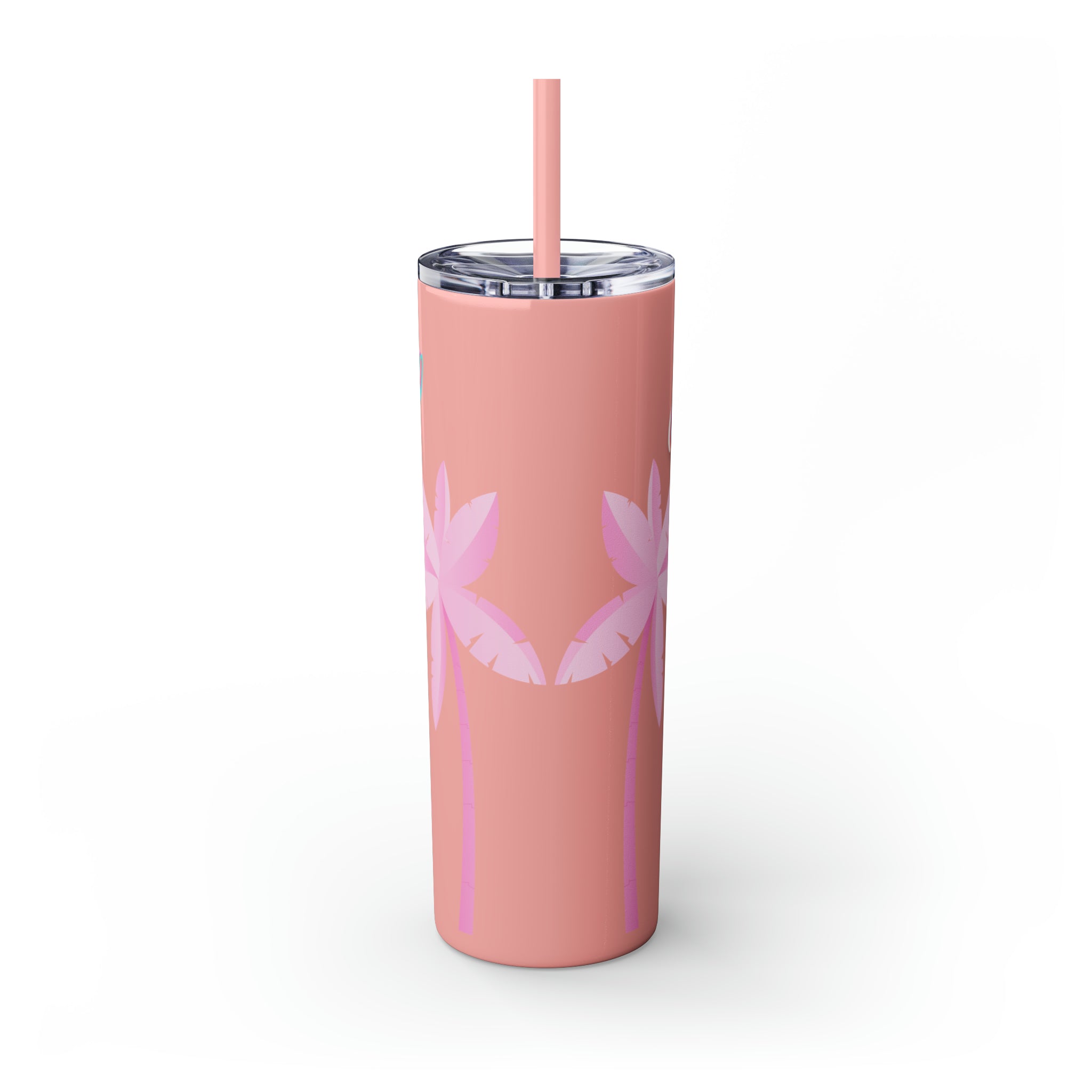 Rich Drip Tropical Pink Palm Tree - Skinny Tumbler with Straw, 20oz