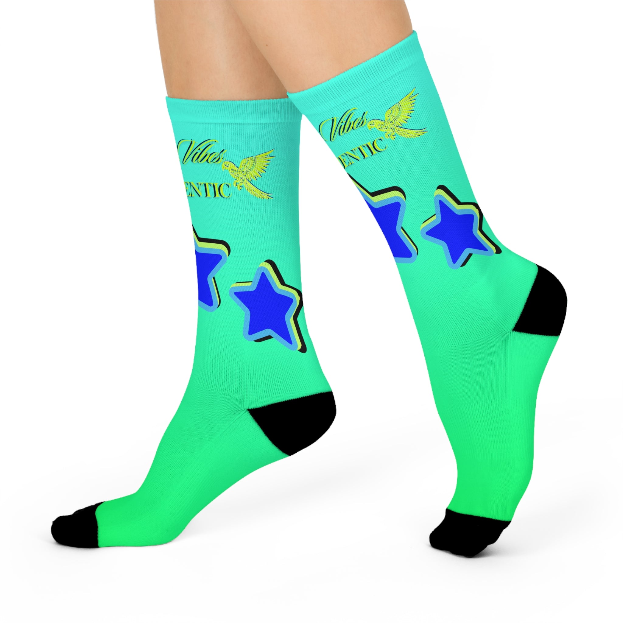 Rich Vibes Authentic Volt Blue Stars - Cushioned Crew Socks (Sea Green)