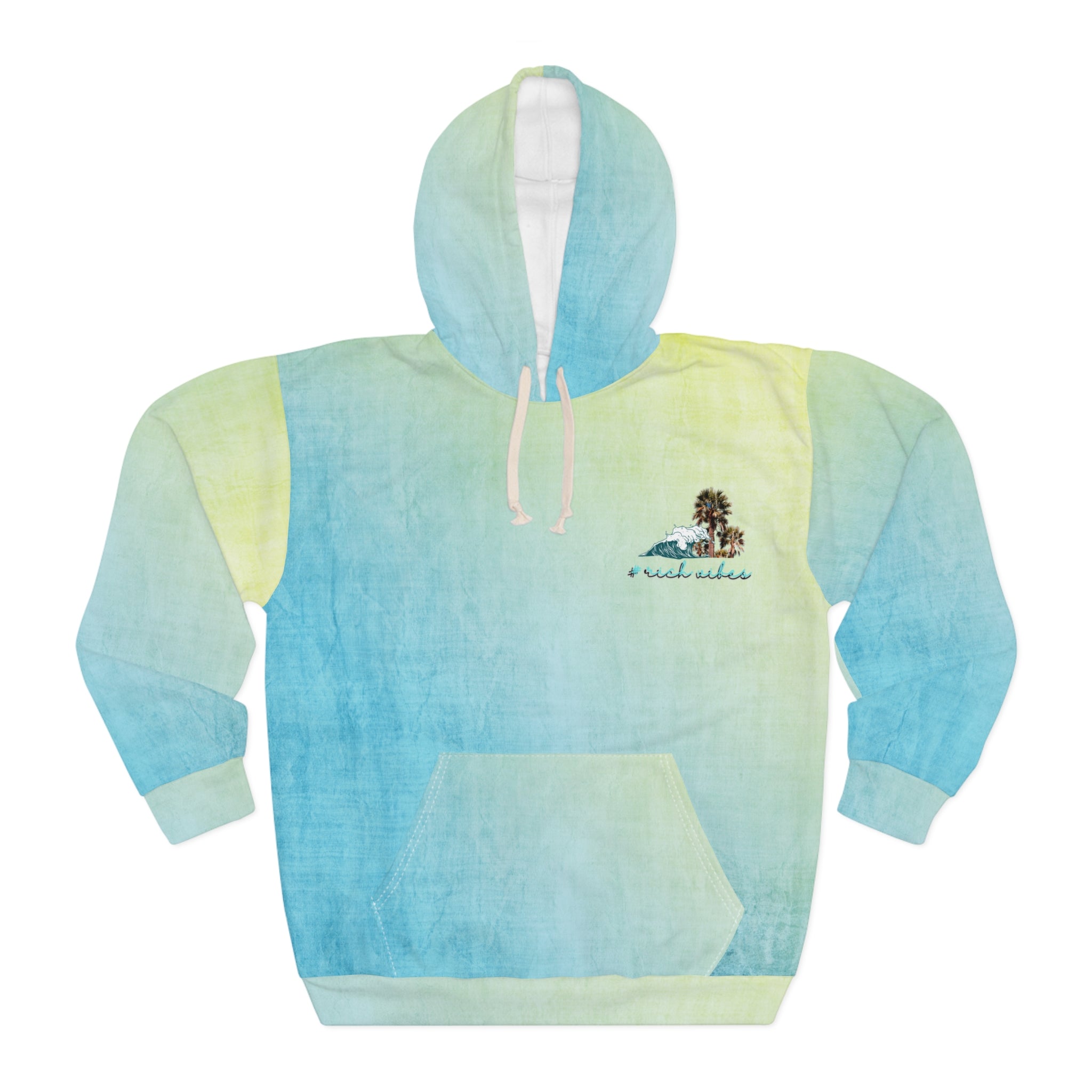 Rich Vibes Blueberry Lemonade Water Wave Palm Trees - Unisex Pullover Hoodie (AOP)