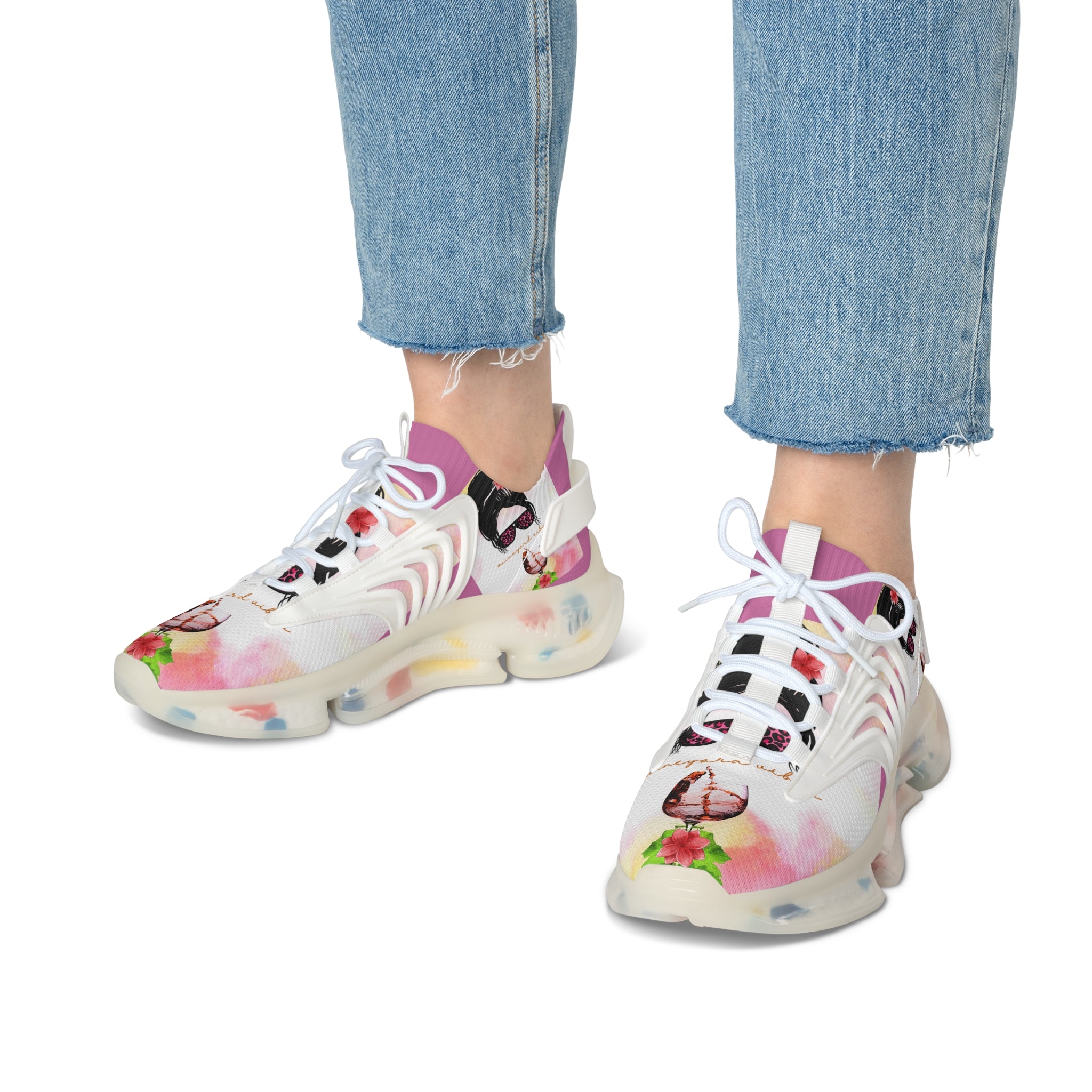 Vineyard Vibes Pink Water Color - Women's Mesh Sneakers