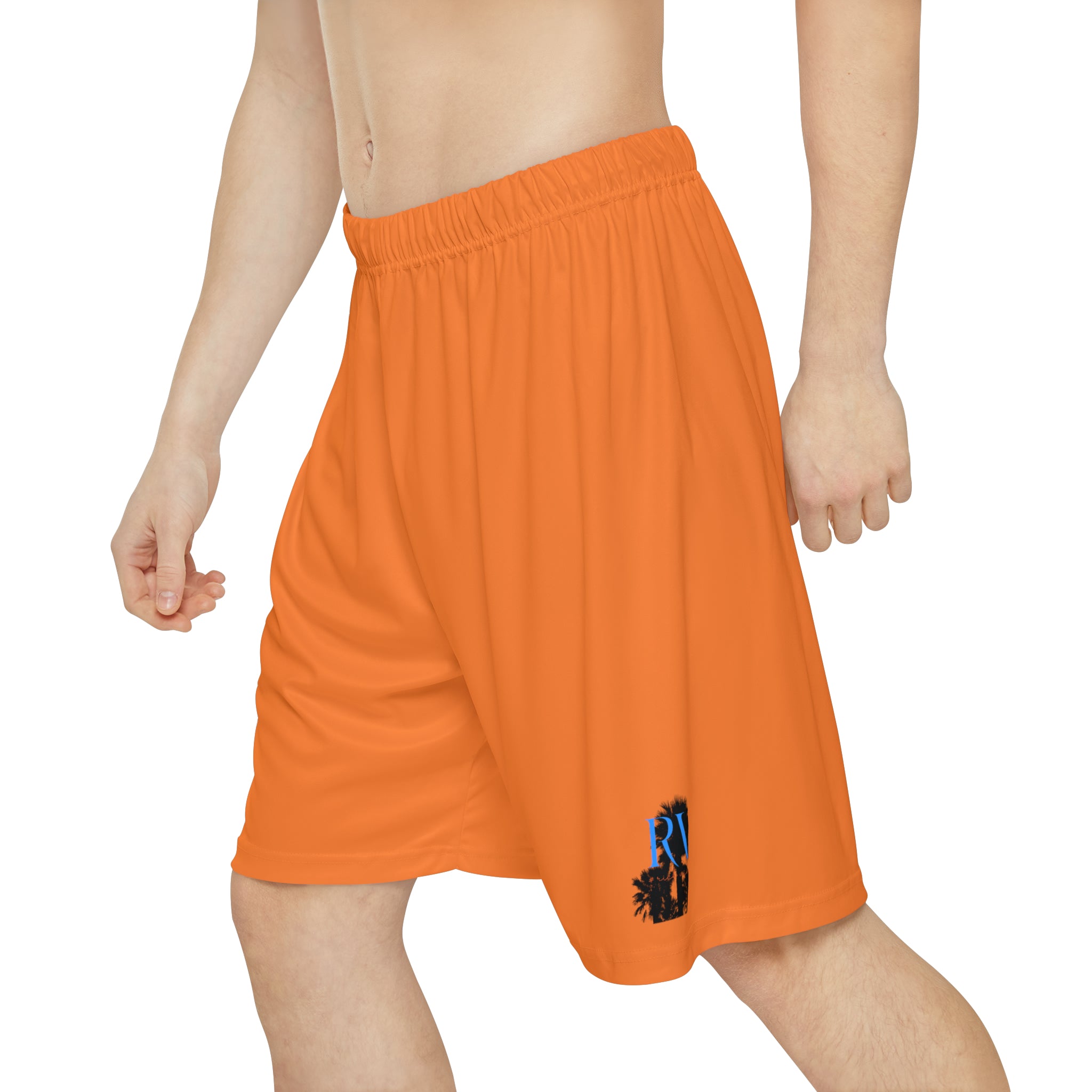 Rich Vibes RV Palm Tree Silhouette Men’s Sports Shorts (AOP) Orange Crusta