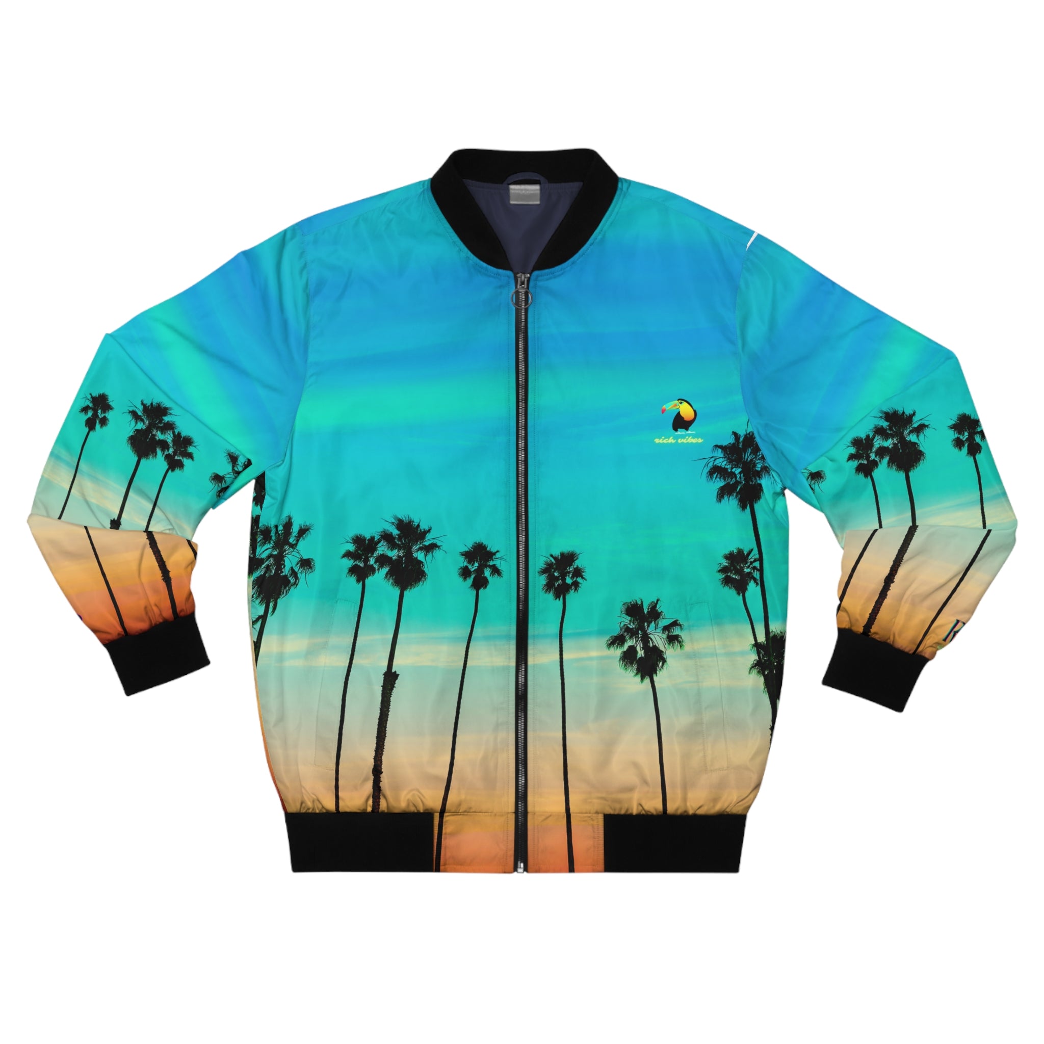 Rich Vibes Volt Green RR Turquoise Sunset - Men's Bomber Jacket (AOP)