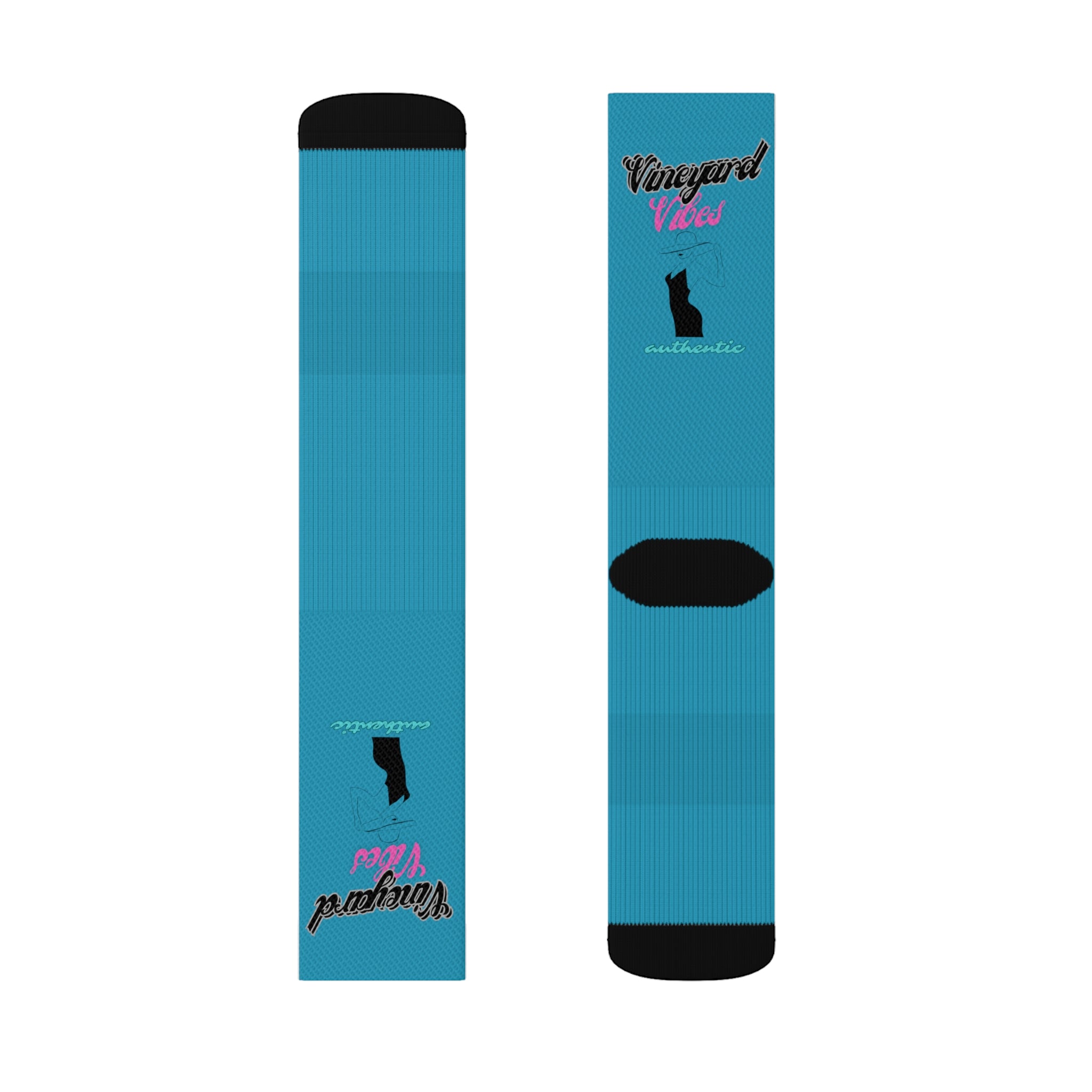 Vineyard Vibes Pink Silhouette Turquoise - Sublimation Socks
