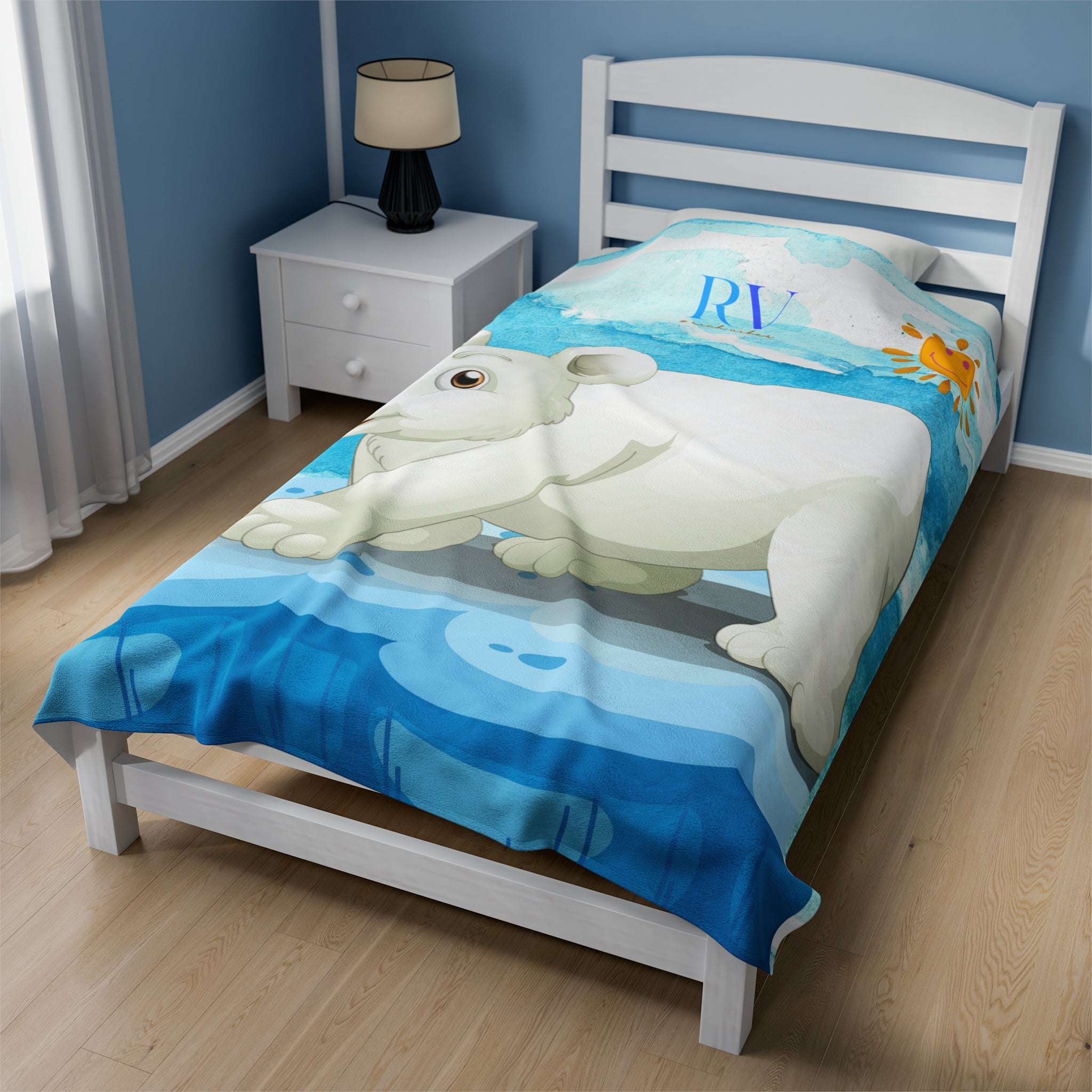 RV Polar Bear Smiley Sunshine - Velveteen Plush Blanket