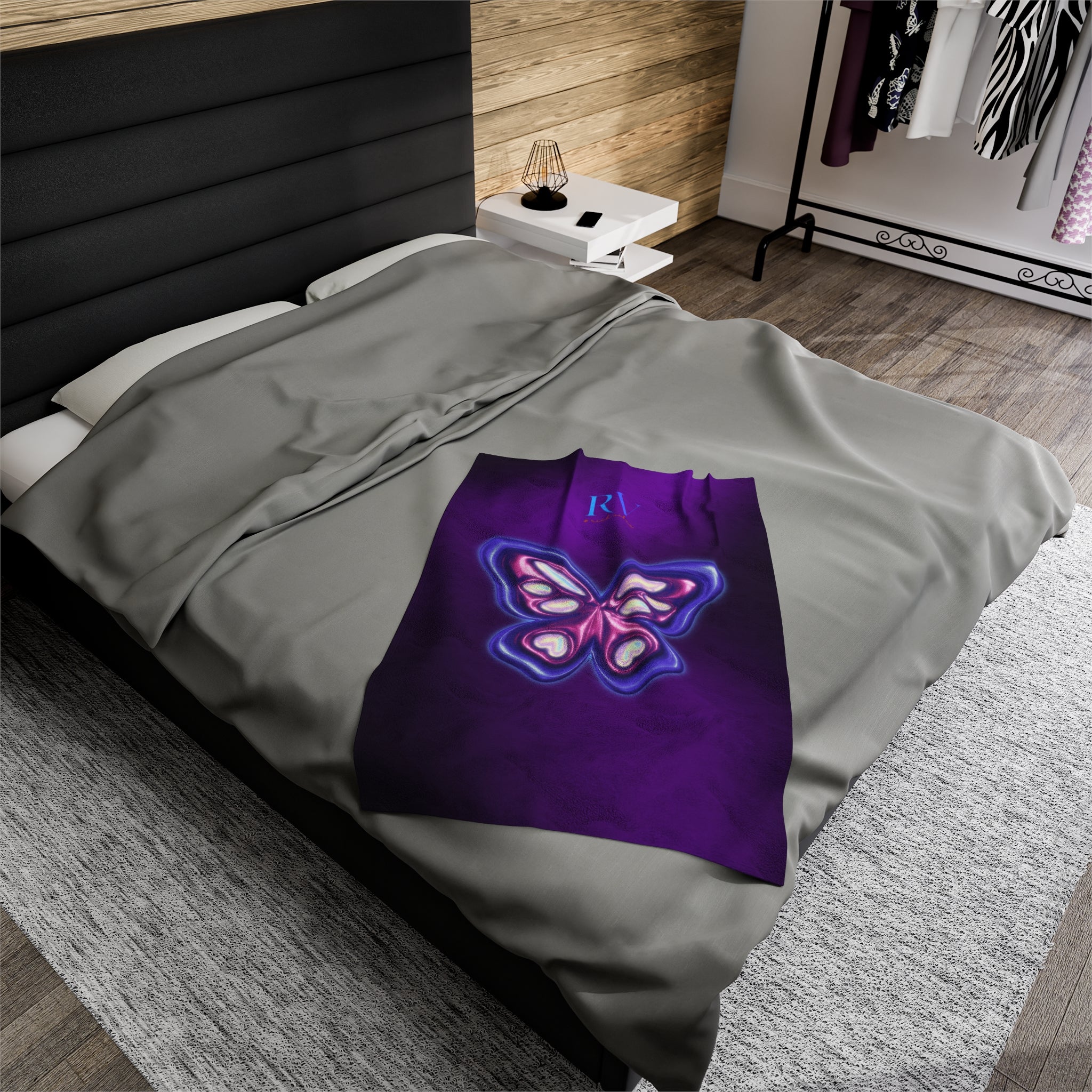 RV Rich Vibes Purple ButterFly  - Velveteen Plush Blanket