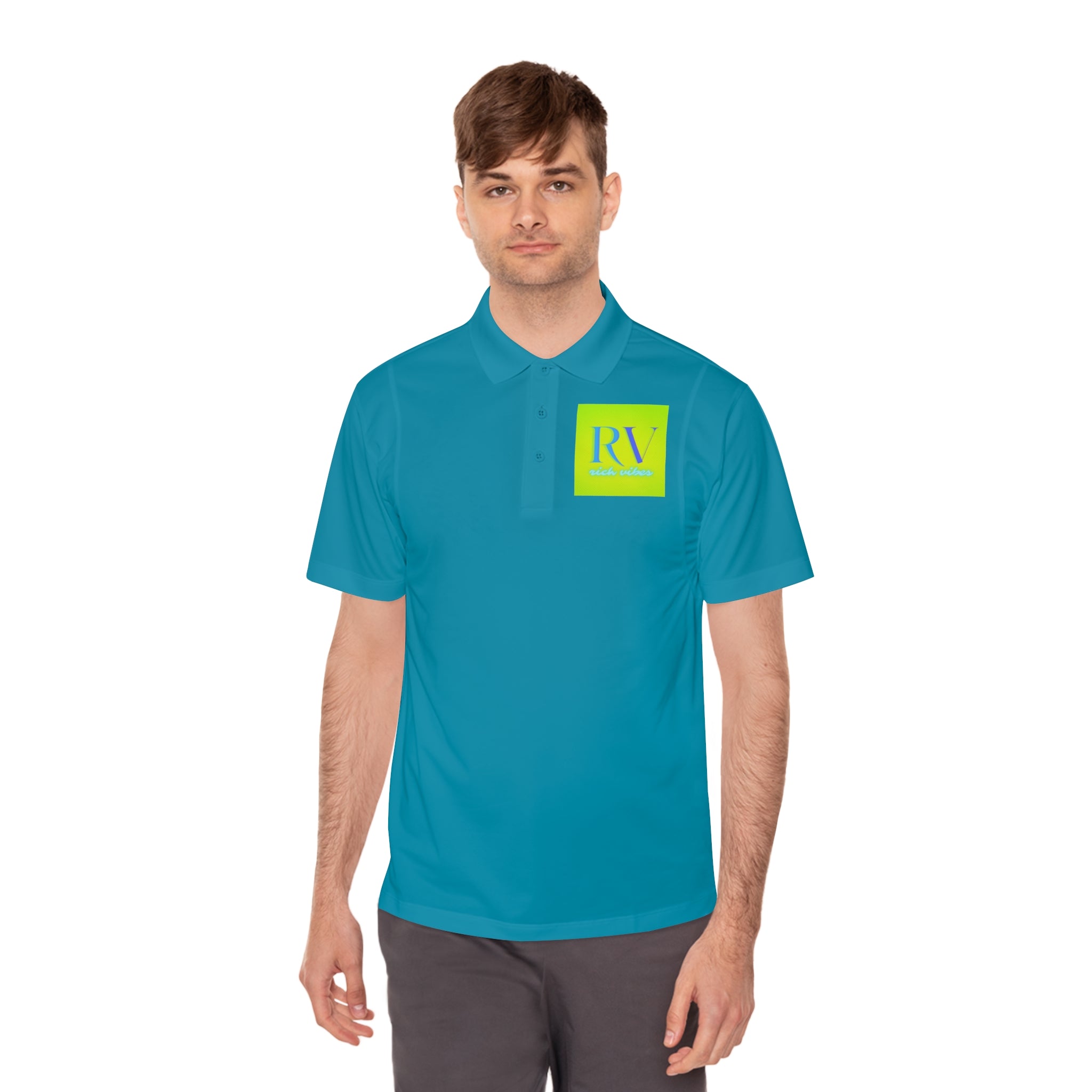 Rich Vibes RV Palm Tree Tropical Lime Green Back Logo 2.0 - Men's Sport Polo Shirt