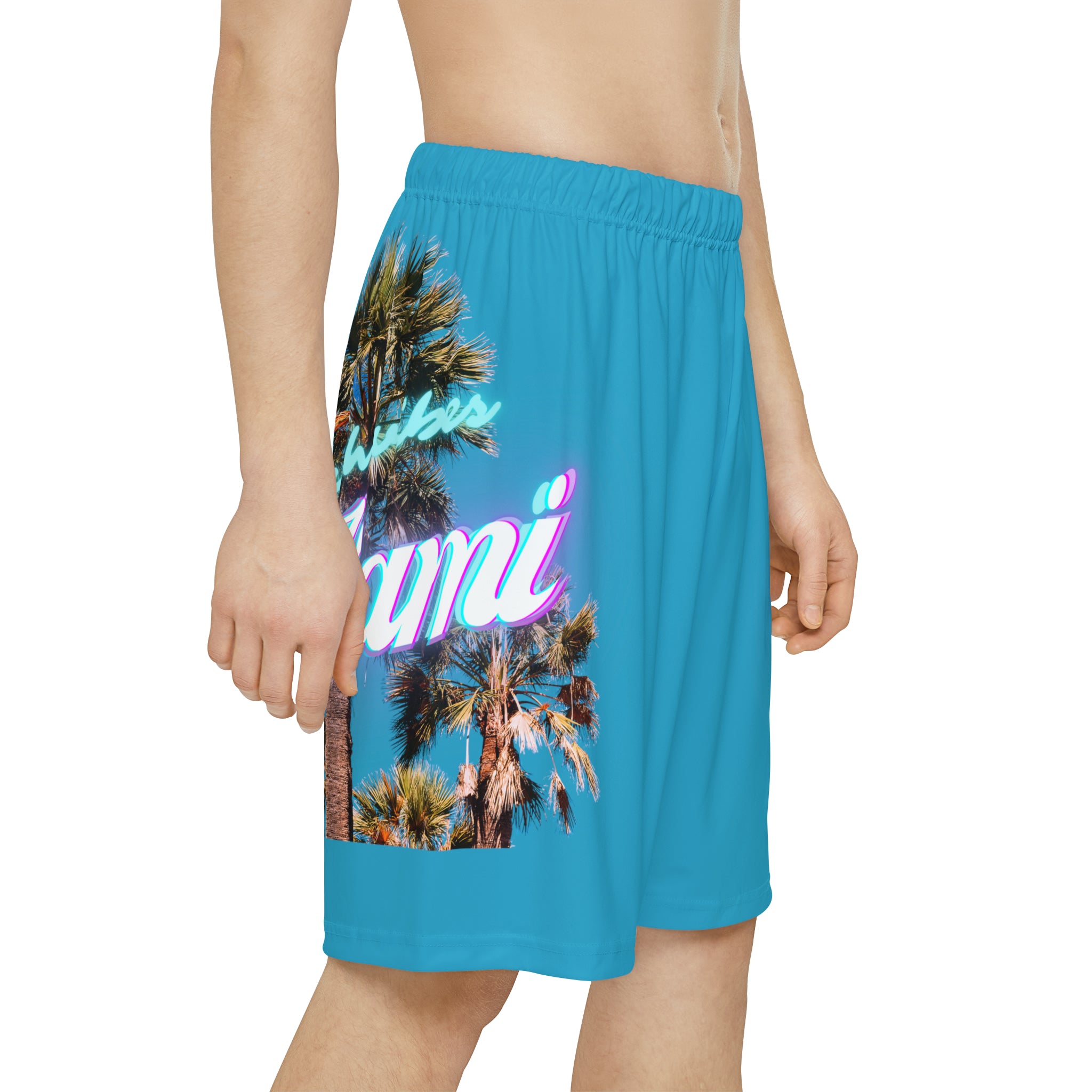 RV Rich Drip Miami Palm Tree Silhouette - Men’s Sports Shorts (AOP) Turquoise