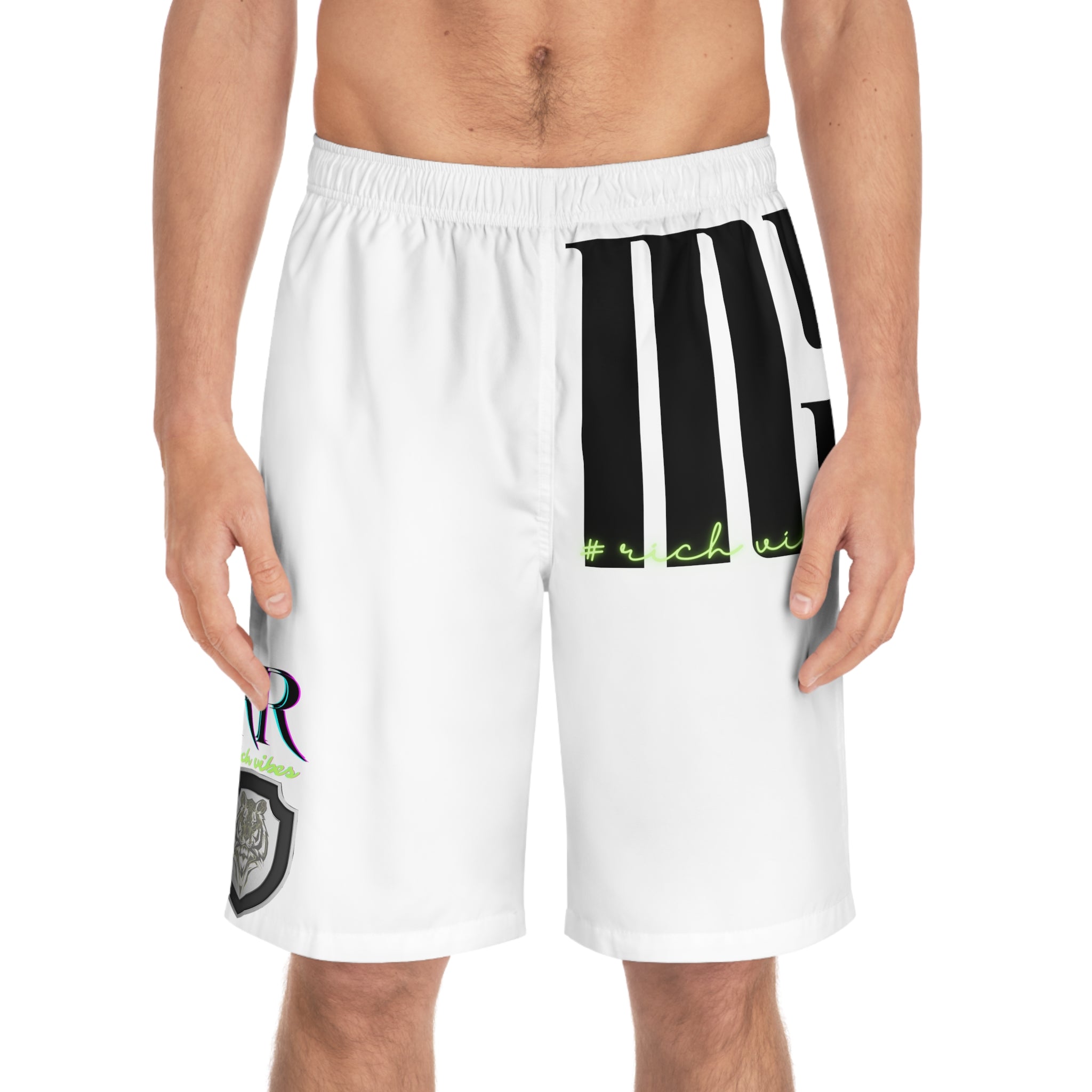 Rich Vibes RR Volt MG Tiger Shield White - Men's Board Shorts (AOP)
