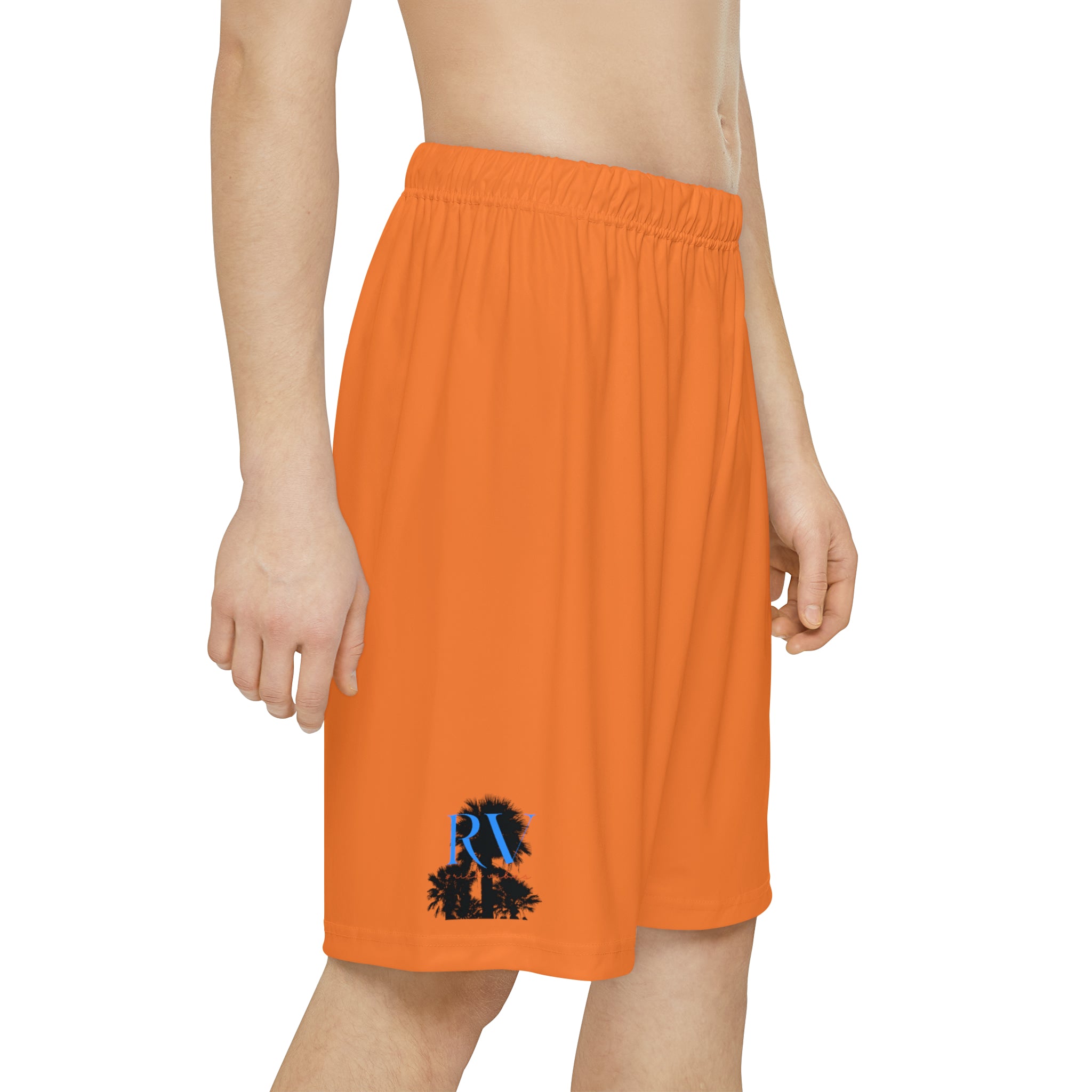 Rich Vibes RV Palm Tree Silhouette Men’s Sports Shorts (AOP) Orange Crusta