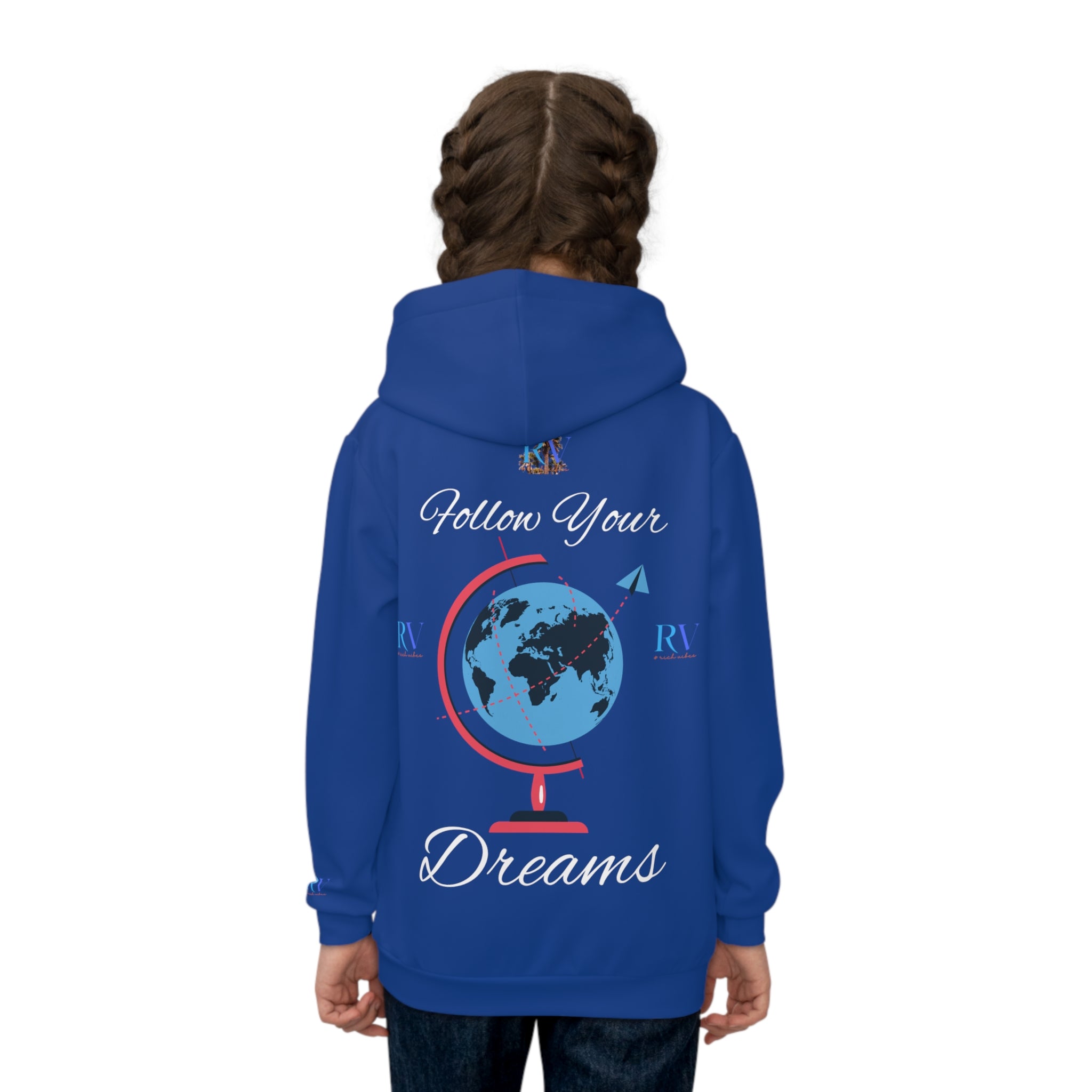 Rich Vibes Follow Your Dreams RV Color Palm Tree Royal Blue 3 -  Children's Hoodie (AOP)