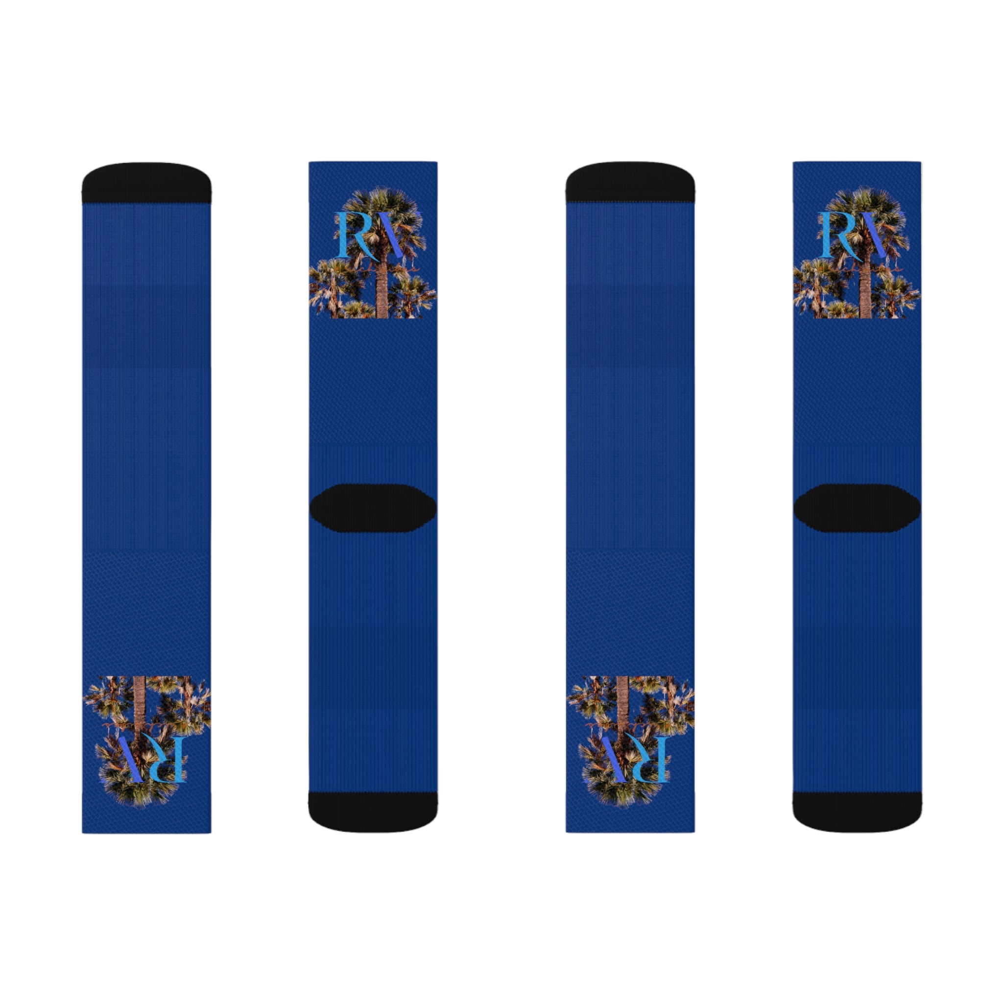 Rich Vibes RV Palm Tree Logo Dark Blue - Sublimation Socks