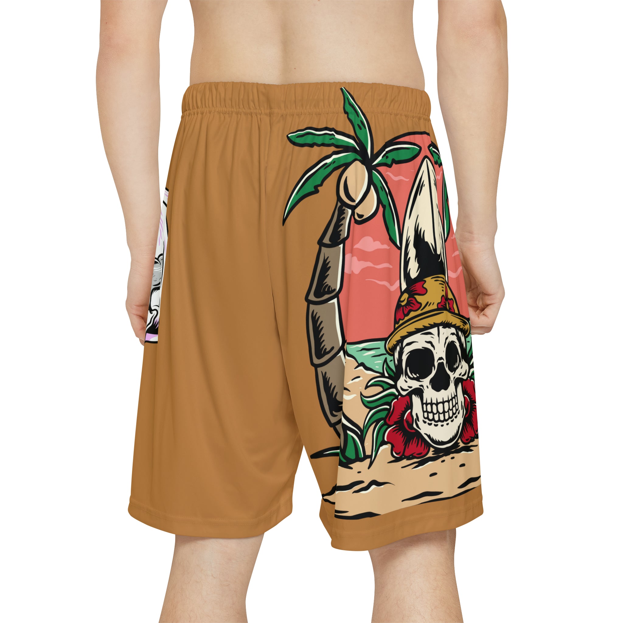 Rich Drip Beach Army Skull - RV Palm Tree Silhouette Men’s Sports Shorts (AOP) Caramel