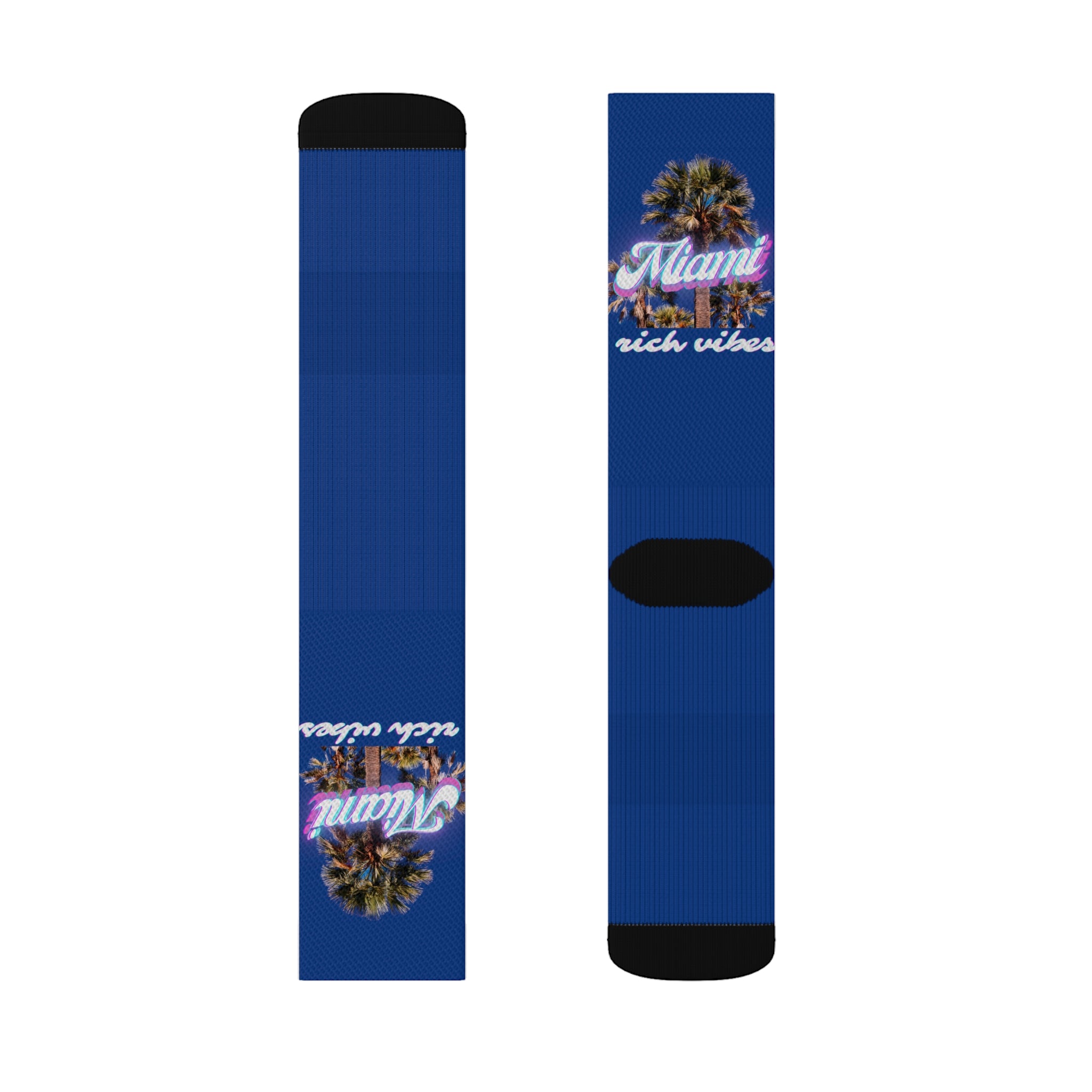 Rich Drip Miami Palm Tree Silhouette - Sublimation Socks Royal Blue