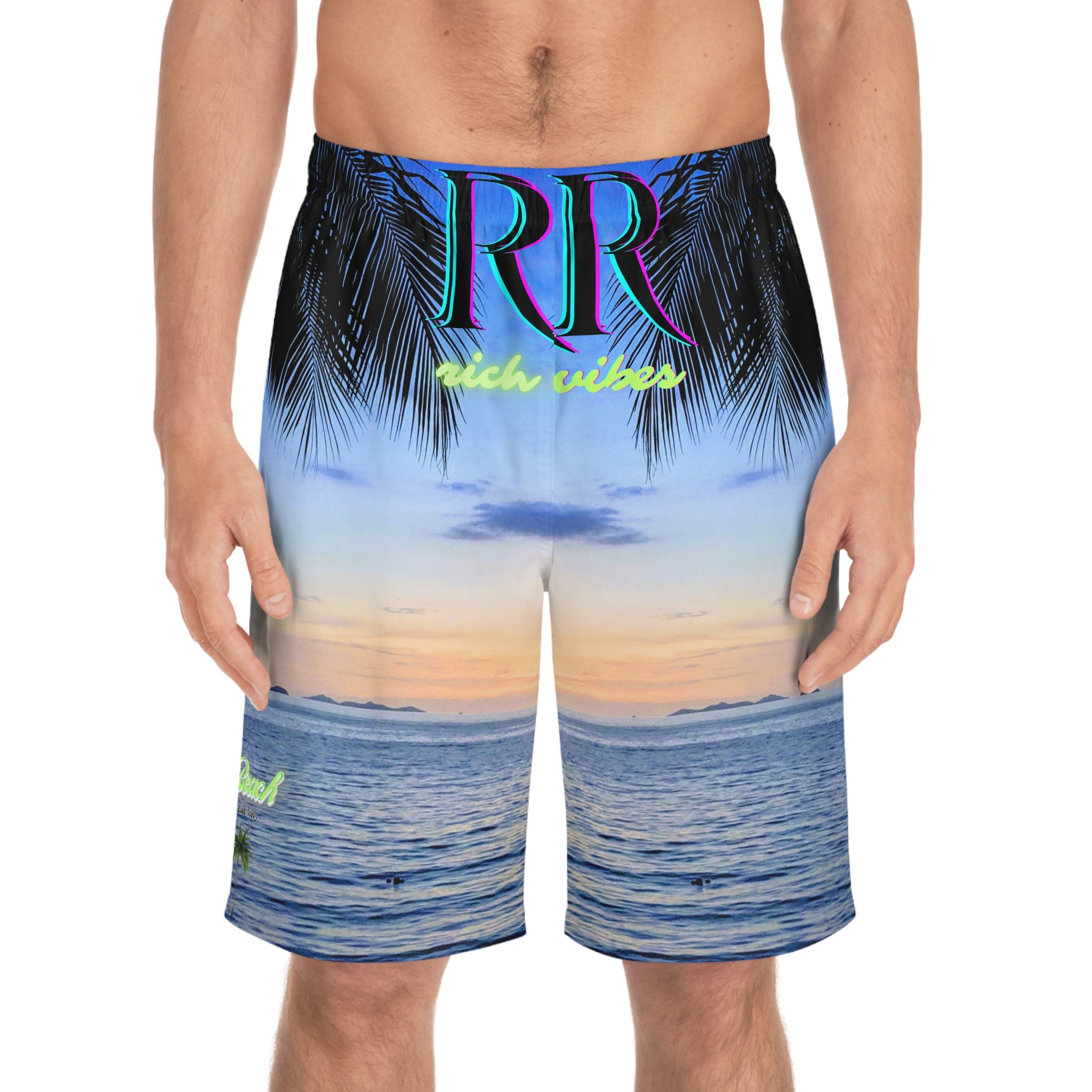 Rich Vibes Sky Blue Sunset Beach Chill Vibes - Men's Board Shorts (AOP)