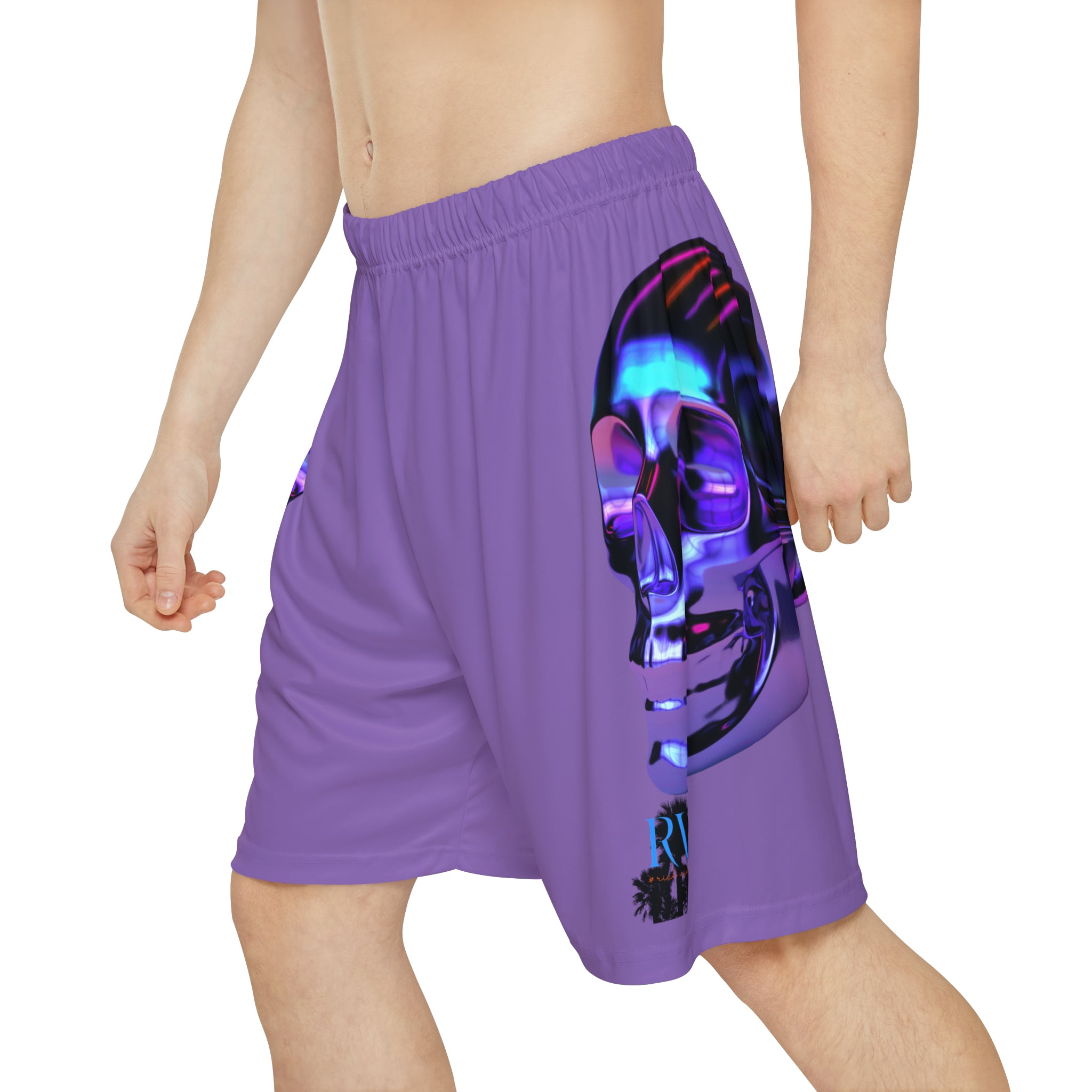 Rich Drip Psychedelic Metal Skull - RV Palm Tree Silhouette Men’s Sports Shorts (AOP) Light Purple
