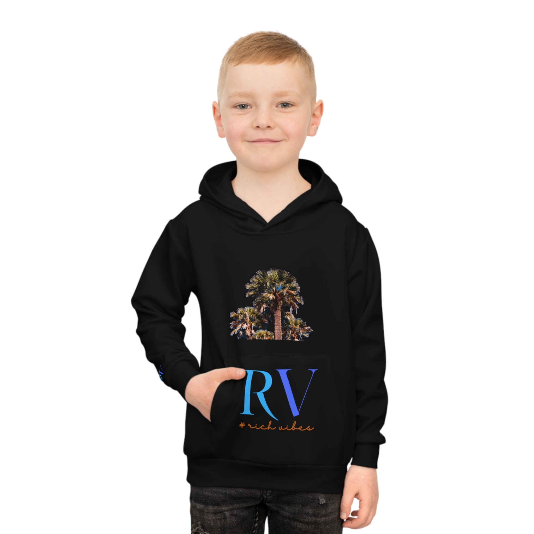 Rich Vibes Follow Your Dreams RV Color Palm Tree Black 3 -  Children's Hoodie (AOP)