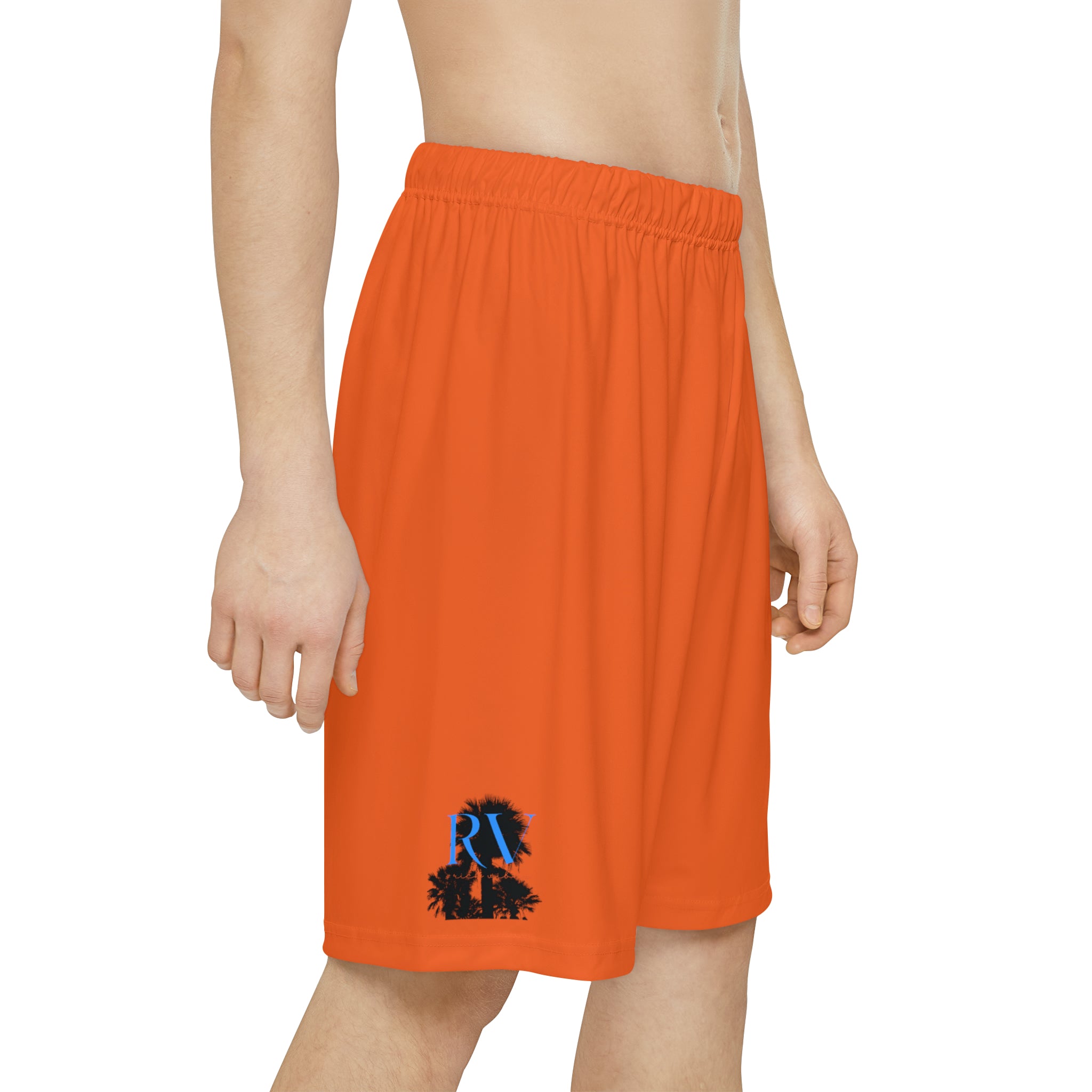Rich Vibes RV Palm Tree Silhouette Men’s Sports Shorts (AOP) Orange
