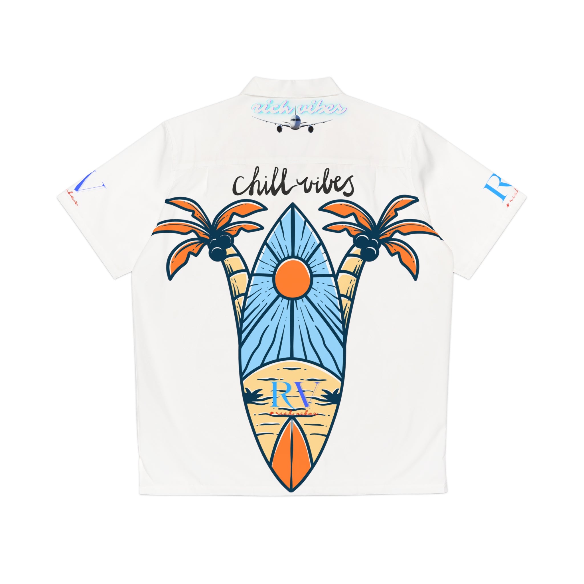 Rich Vibes RV Golfer's Colorful Palm Tree Chill Vibes - Men's Hawaiian Shirt (AOP)White