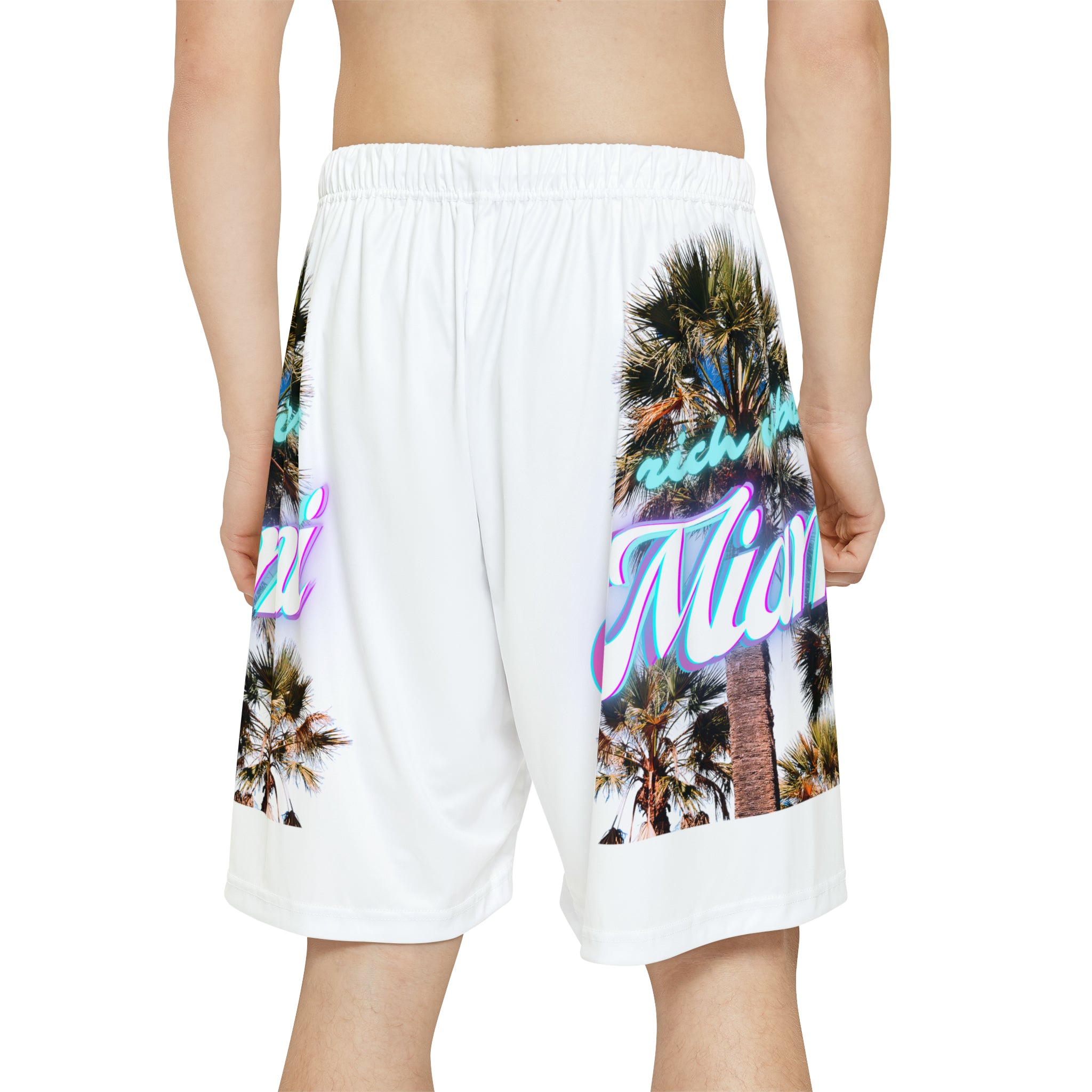 RV Rich Drip Miami Palm Tree Silhouette - Men’s Sports Shorts (AOP) White