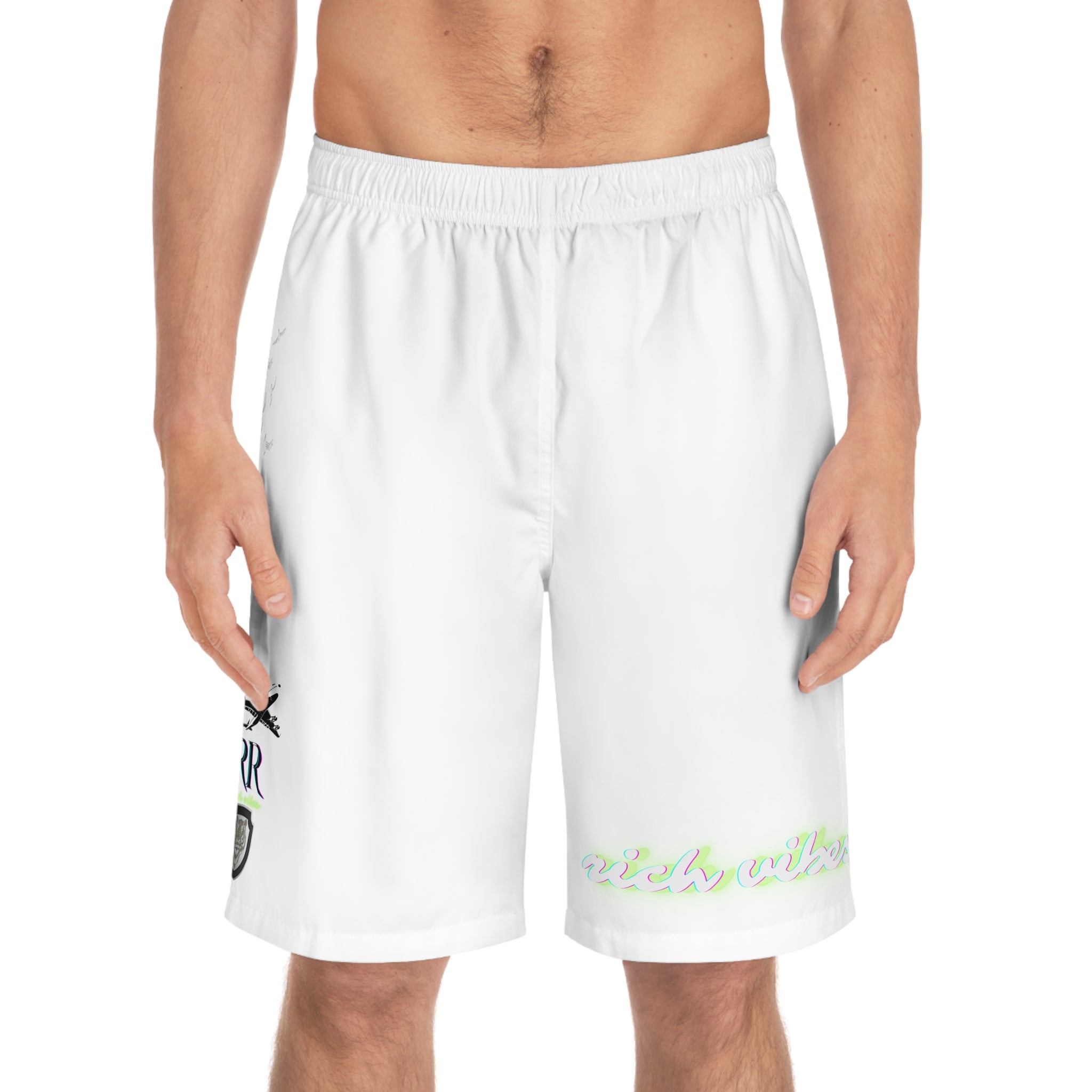 Rich Vibes RR Volt Plane Flight Tiger Shield 2.0 White - Men's Board Shorts (AOP)