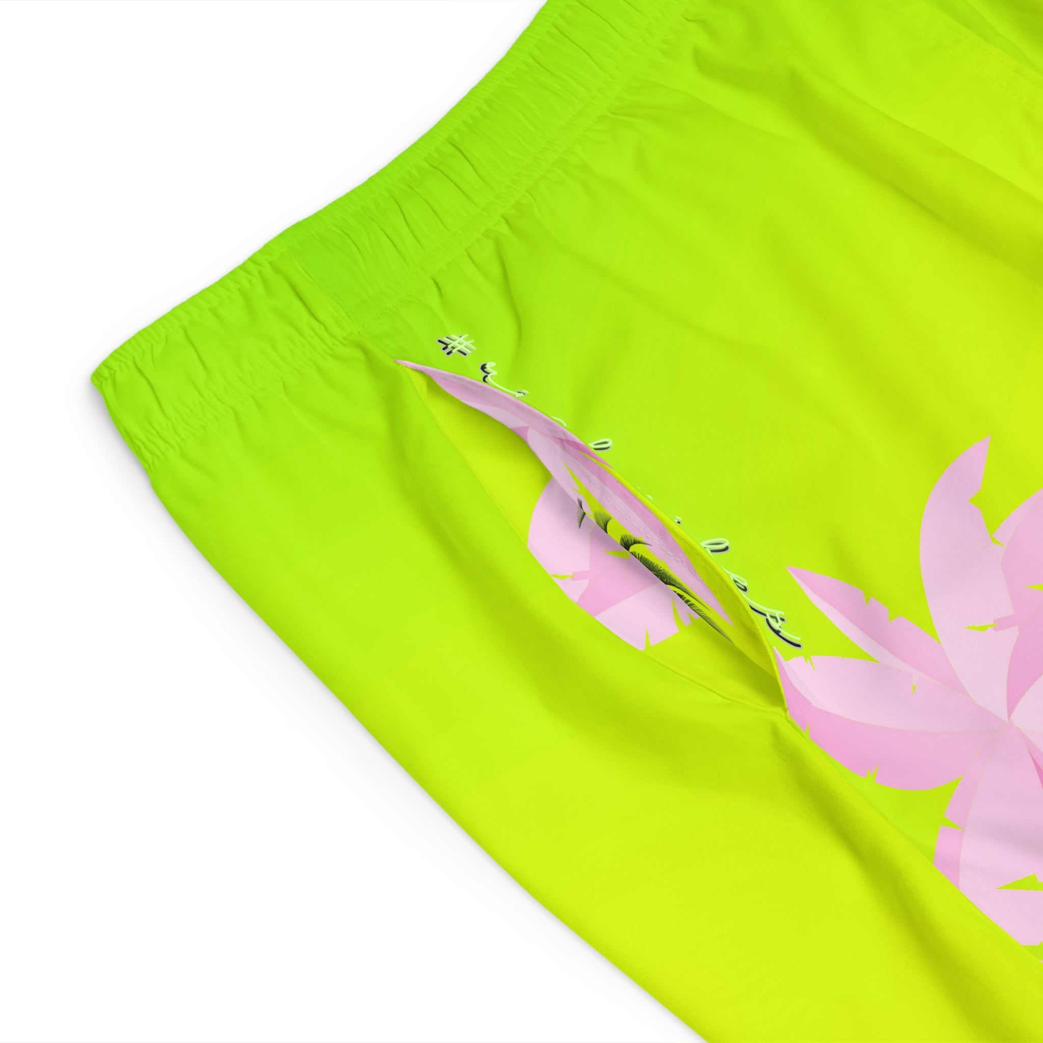 Rich Vibes Lime Green Tropical Pink Palm Tree Beach Chill Vibes 1.0 - Men's Board Shorts (AOP)