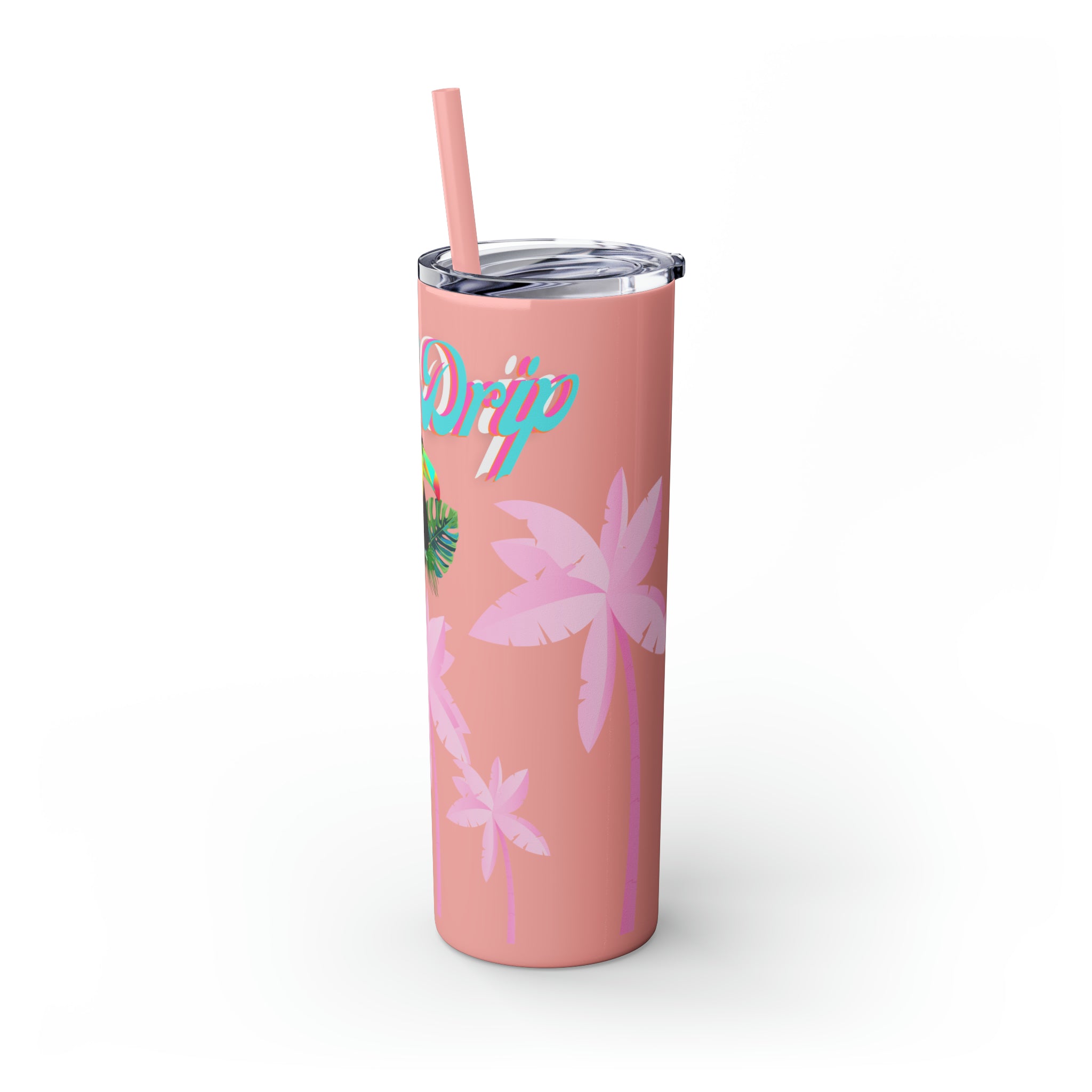 Rich Drip Tropical Pink Palm Tree - Skinny Tumbler with Straw, 20oz