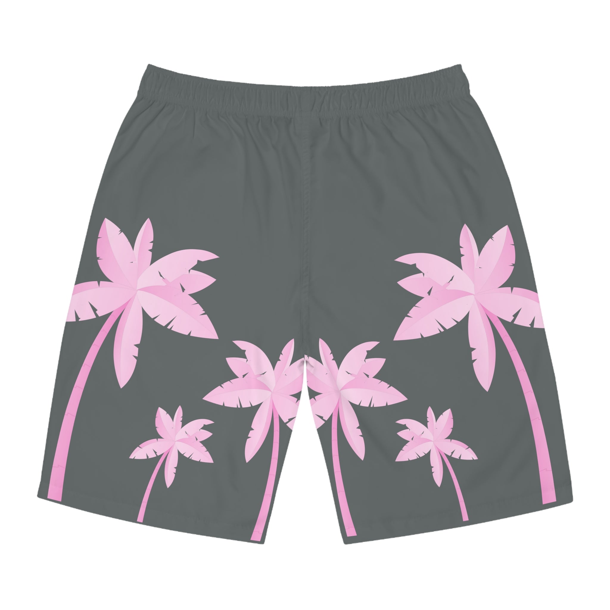 Rich Vibes Grey Tropical Pink Palm Tree Beach Chill Vibes 1.2 - Men's Board Shorts (AOP)