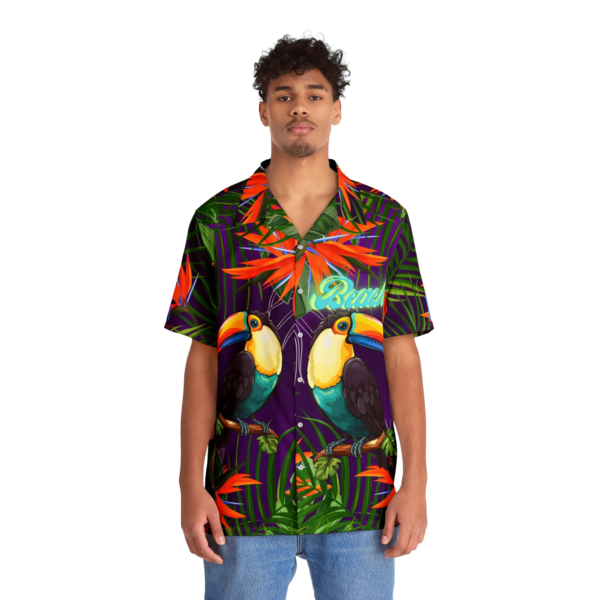 Rich Vibes Tropical Purple Jungle Tiger RV - Men's Hawaiian Shirt (AOP)White