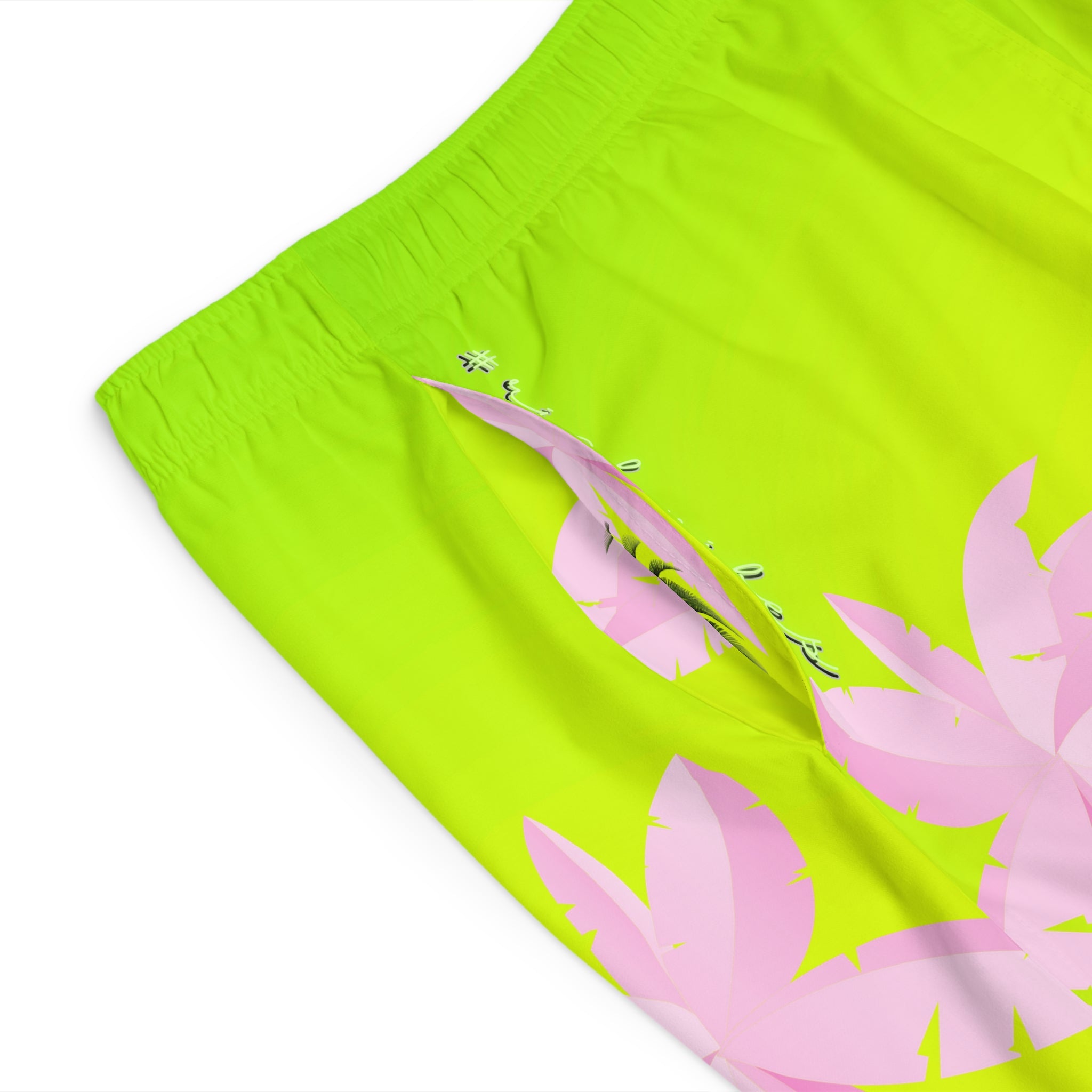 Rich Vibes Lime Green Tropical Pink Palm Tree Beach Chill Vibes 1.5 - Men's Board Shorts (AOP)