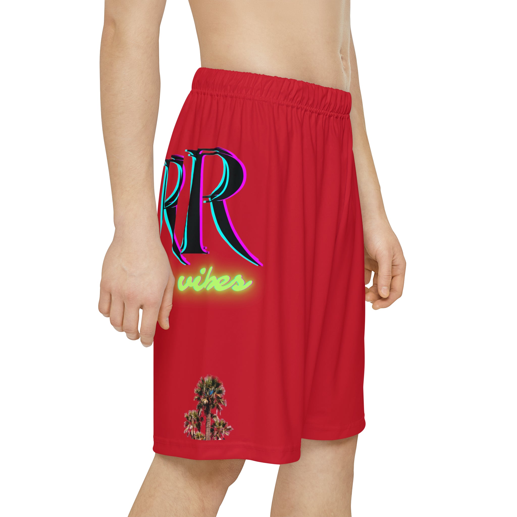Rich Vibes RR RV Colorful Palm Tree Silhouette - Men’s Sports Shorts (AOP) Red