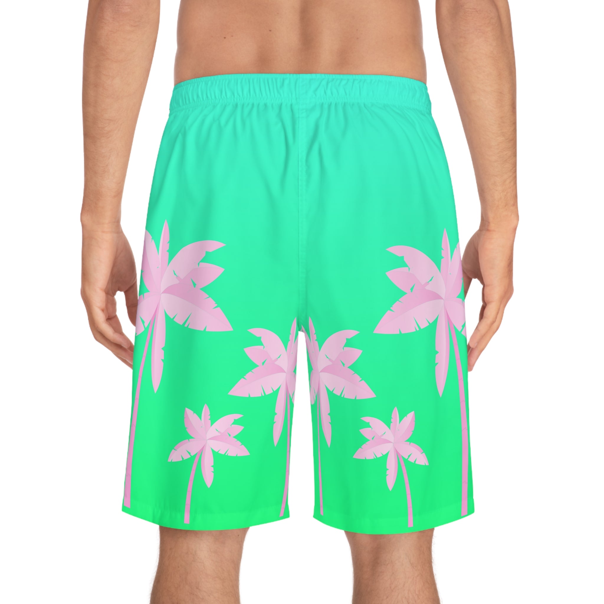 Rich Vibes Volt Green Tropical Pink Palm Tree Beach Chill Vibes 1.0 - Men's Board Shorts (AOP)