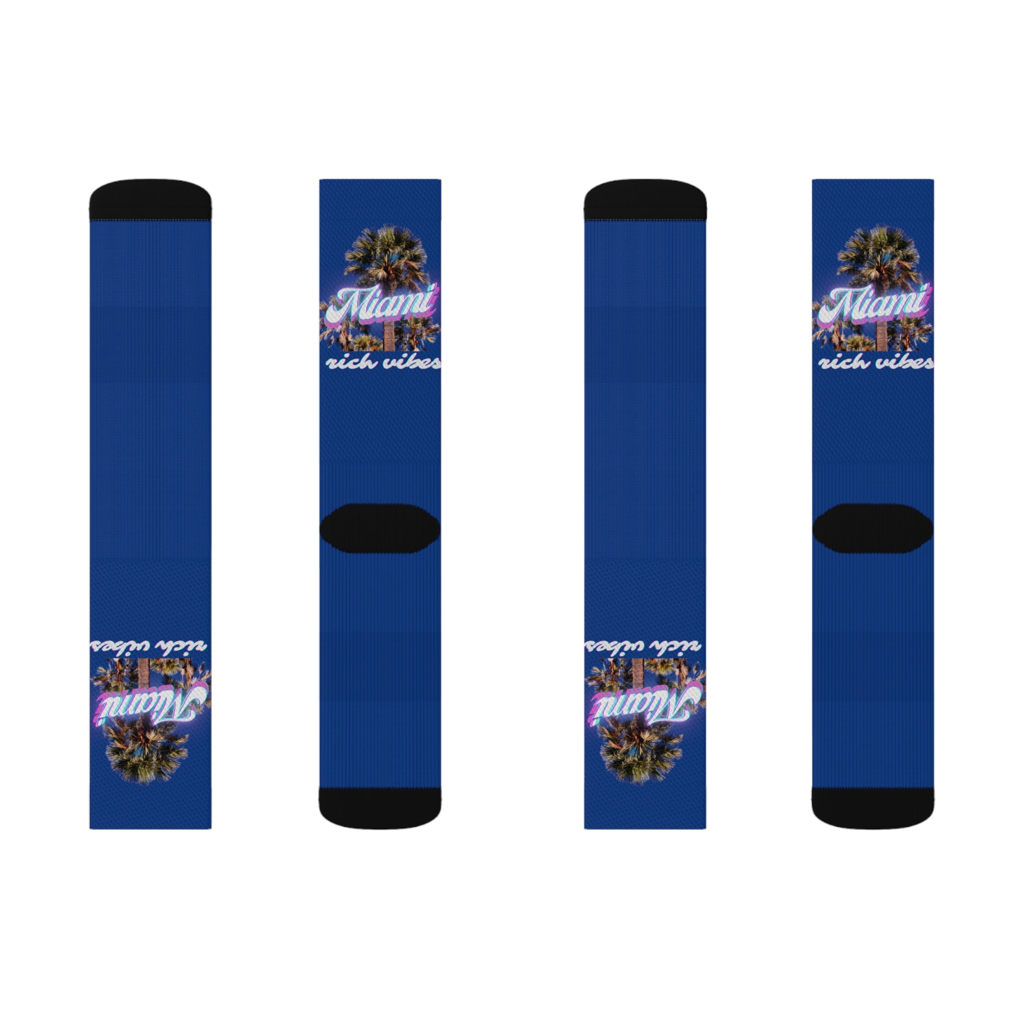 Rich Drip Miami Palm Tree Silhouette - Sublimation Socks Royal Blue