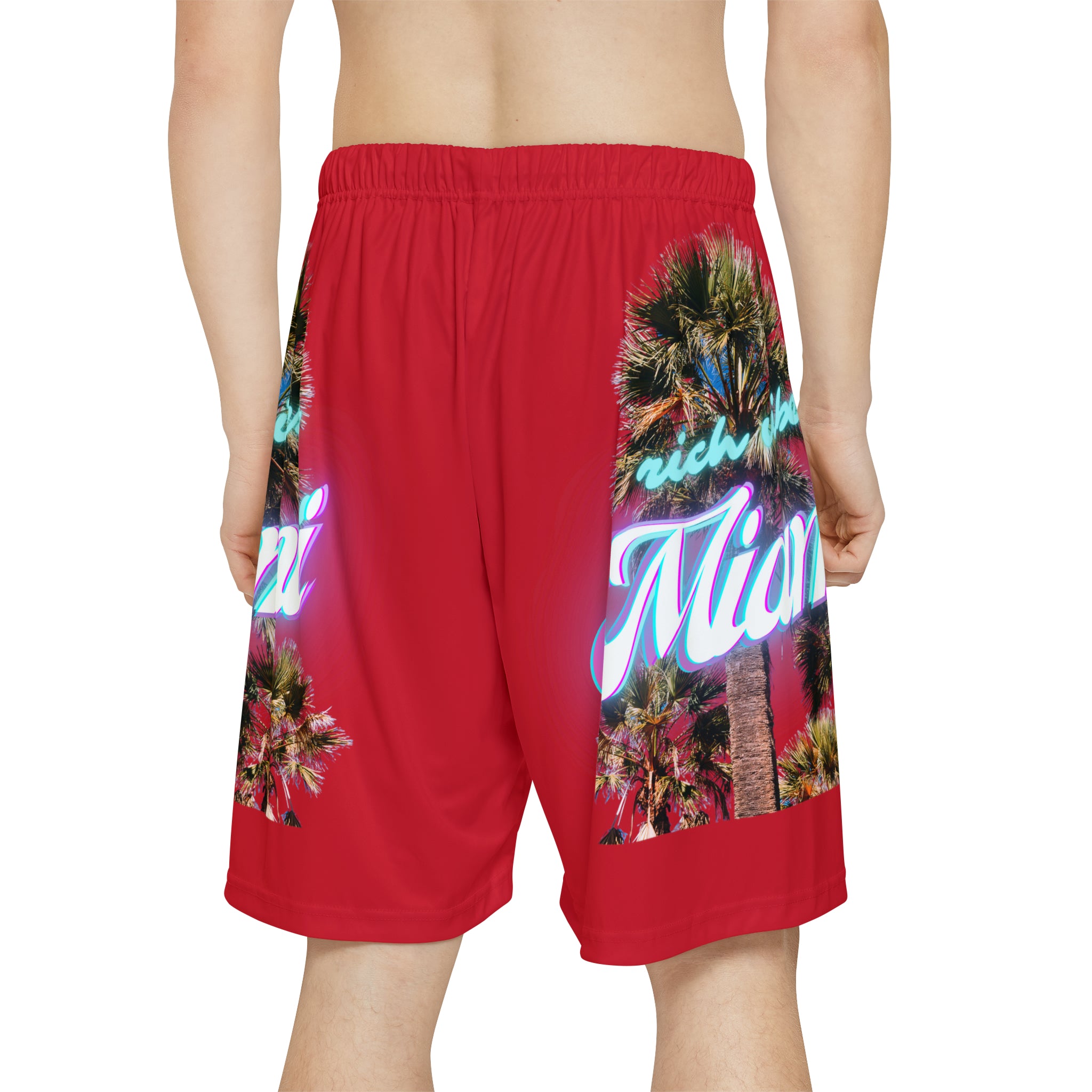 RV Rich Drip Miami Palm Tree Silhouette - Men’s Sports Shorts (AOP) Infrared