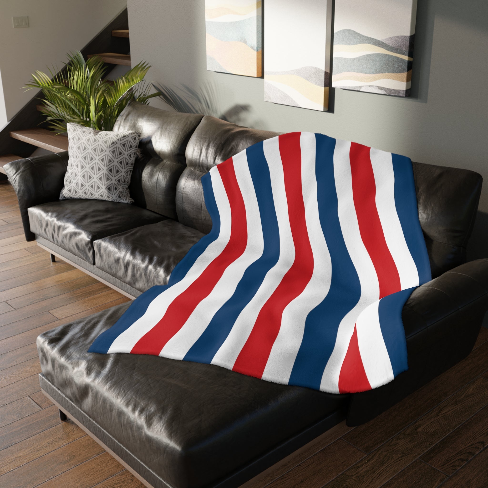 Stars and Stripes Blue Velveteen Minky Blanket - (Two-sided print)