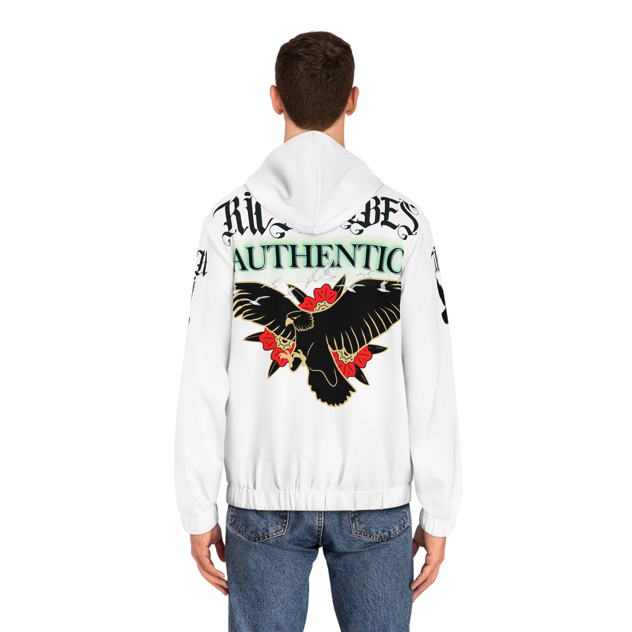 Rich Vibes Authentic Black Bird City Skyline 1.5 - Men's Full-Zip Hoodie (AOP) White