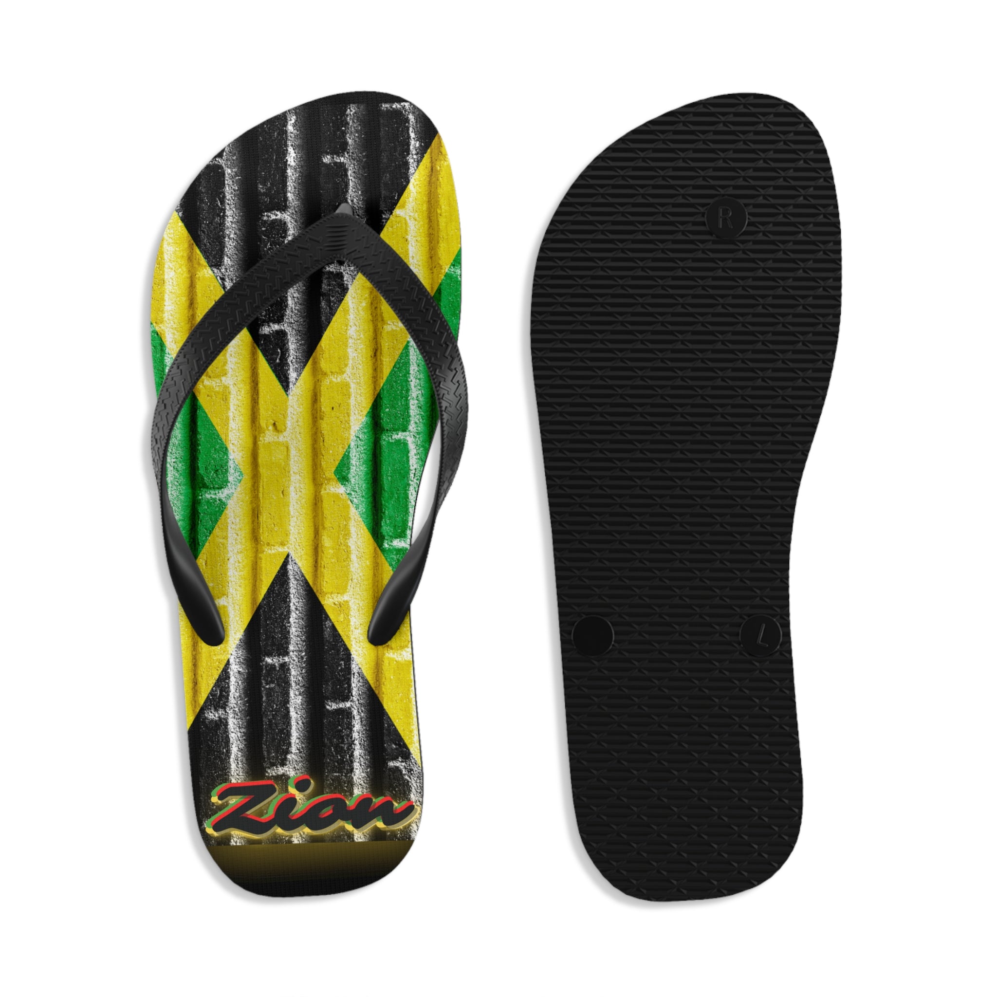 Rich Vibes ZION Jamaica Flag - Unisex Flip-Flops - L