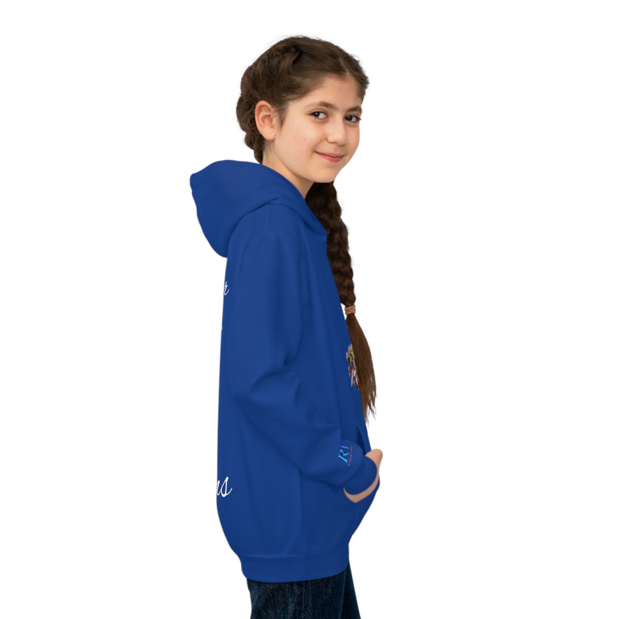 Rich Vibes Follow Your Dreams RV Color Palm Tree Royal Blue -  Children's Hoodie (AOP)