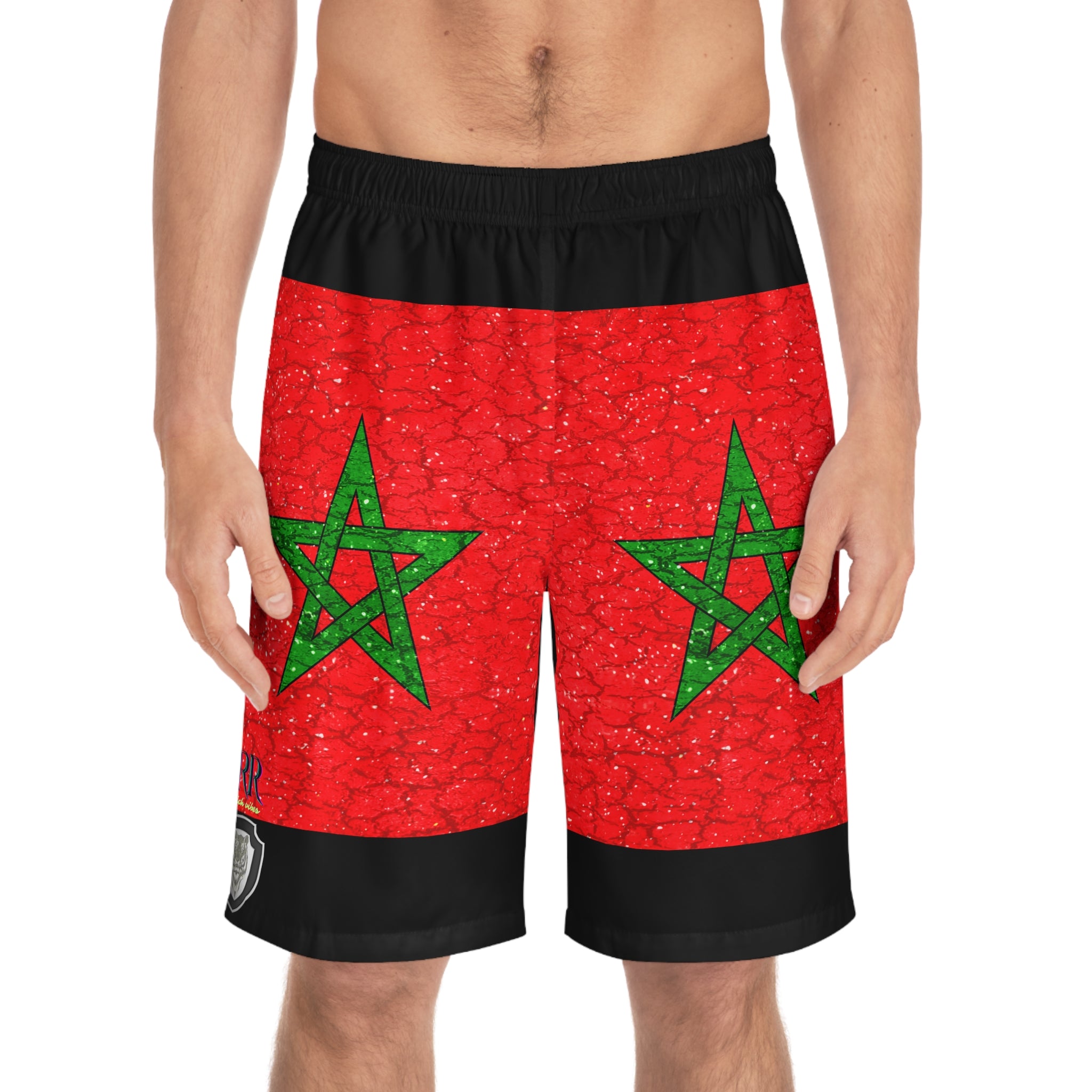 Rich Vibes RR Volt Moroco Grunge Flag Tiger Shield 1.0 Black - Men's Board Shorts (AOP)