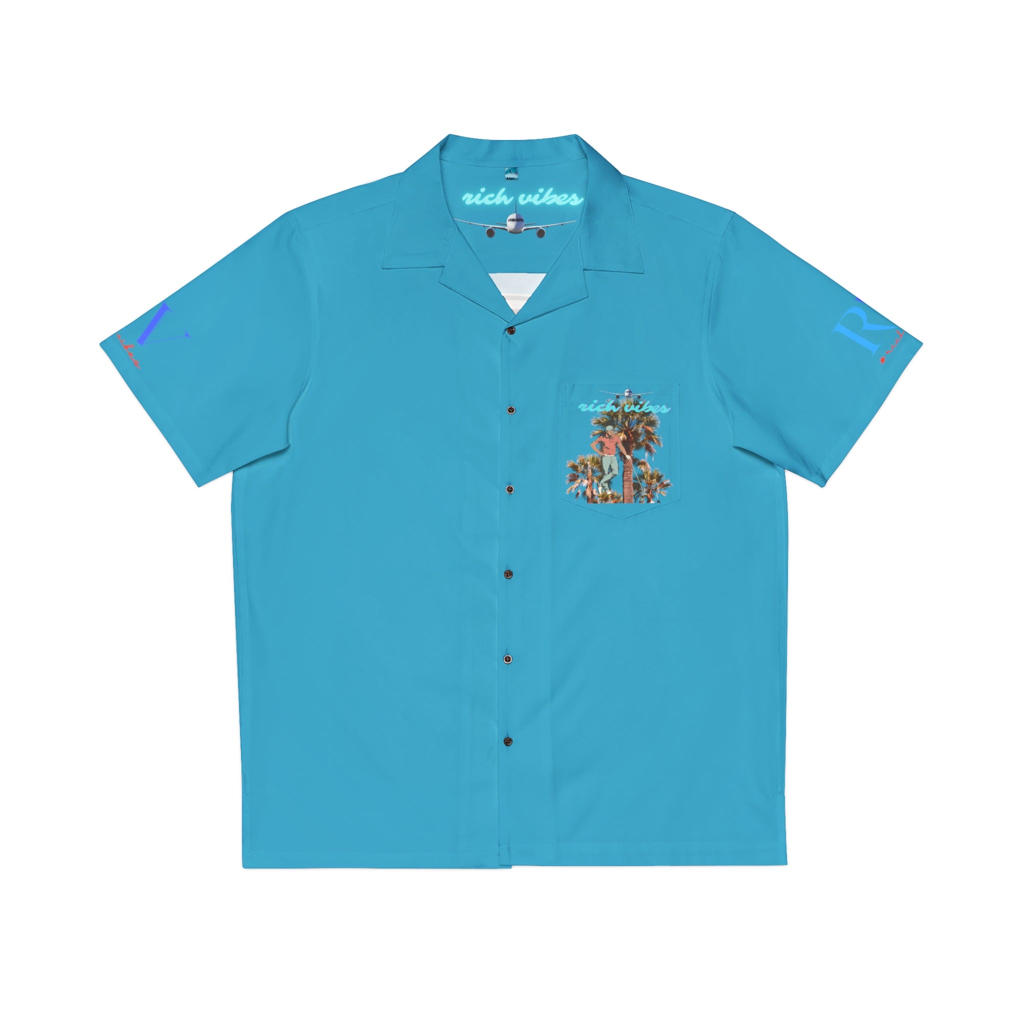 Rich Vibes RV Golfer's Palm Tree 9 Star Salute 1.0- Men's Hawaiian Shirt (AOP)Turquoise