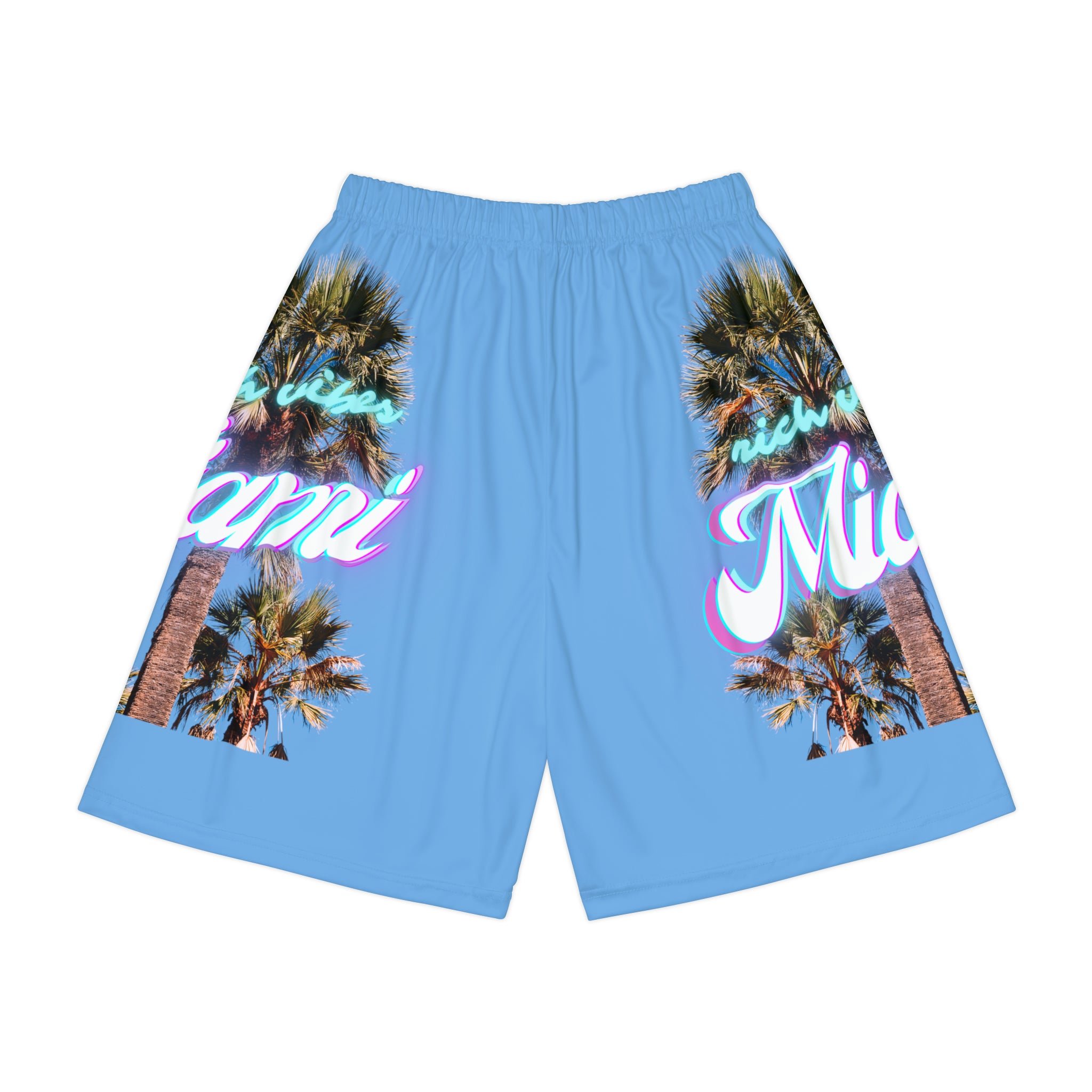 RV Rich Drip Miami Palm Tree Silhouette - Men’s Sports Shorts (AOP) Light Blue