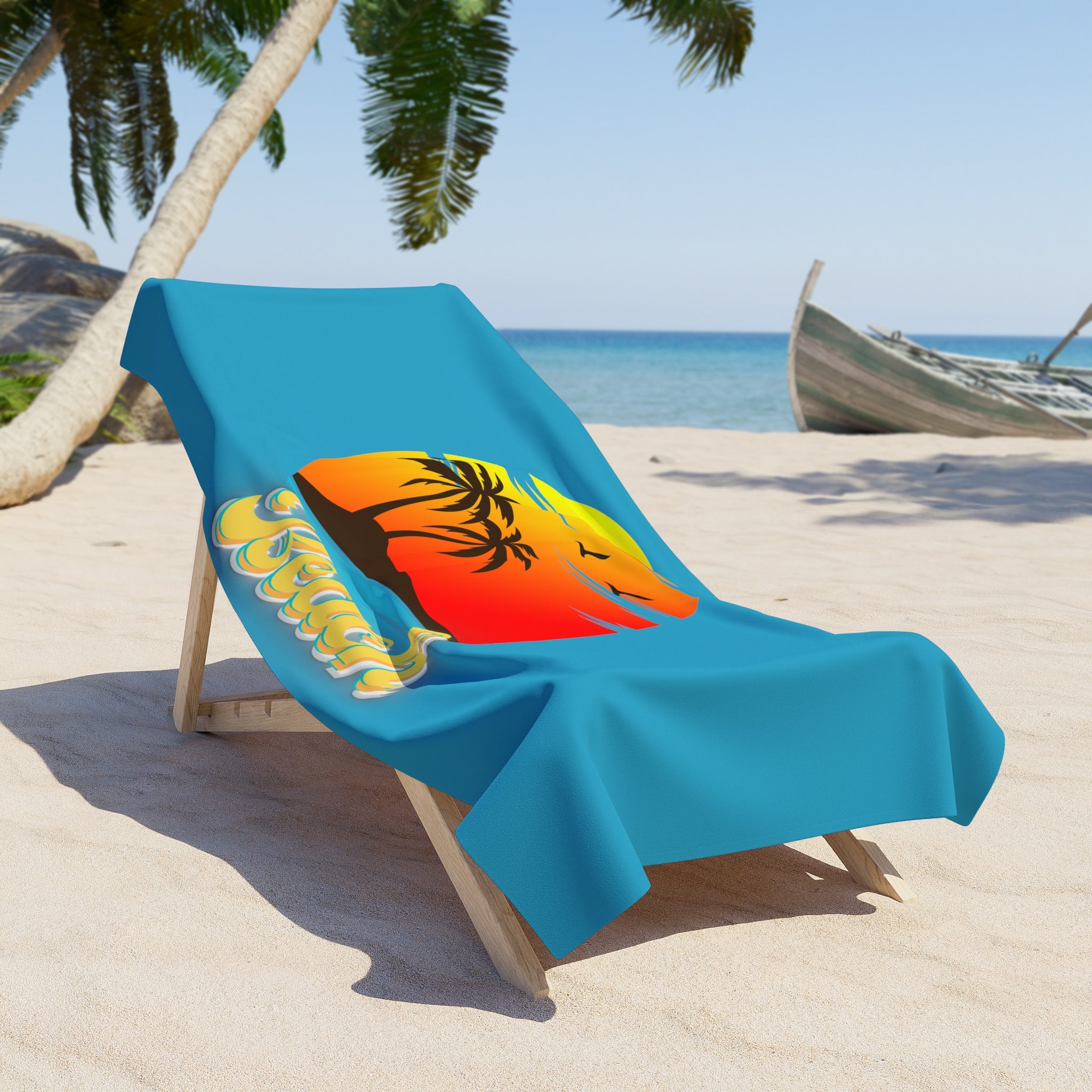 Rich Vibes Beach Vibes Golden Sunset - Beach Towel - Turquoise