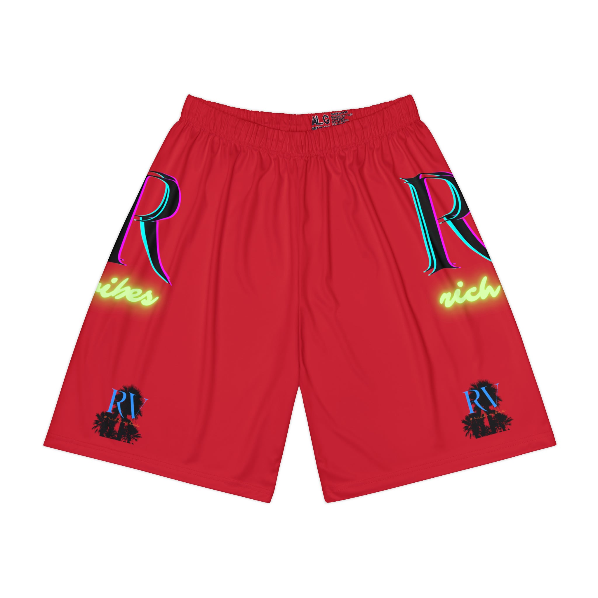 Rich Vibes RR RV Palm Tree Silhouette - Men’s Sports Shorts (AOP) Red