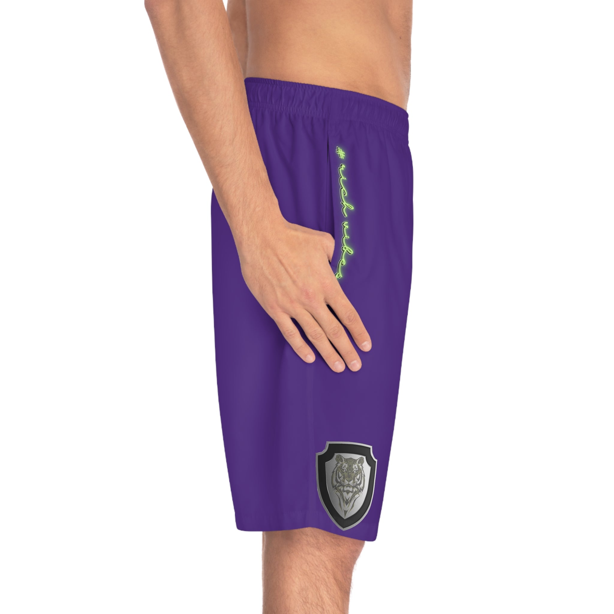 Rich Vibes Brand Of The Brave Volt MG Tiger Shield Purple - Men's Board Shorts (AOP)