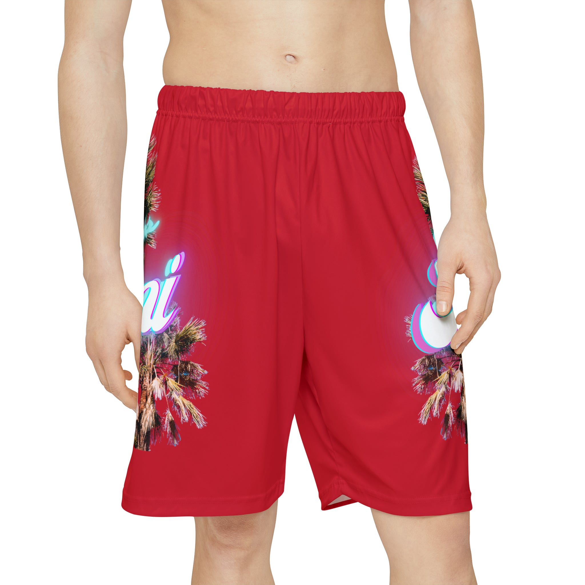 RV Rich Drip Miami Palm Tree Silhouette - Men’s Sports Shorts (AOP) Infrared