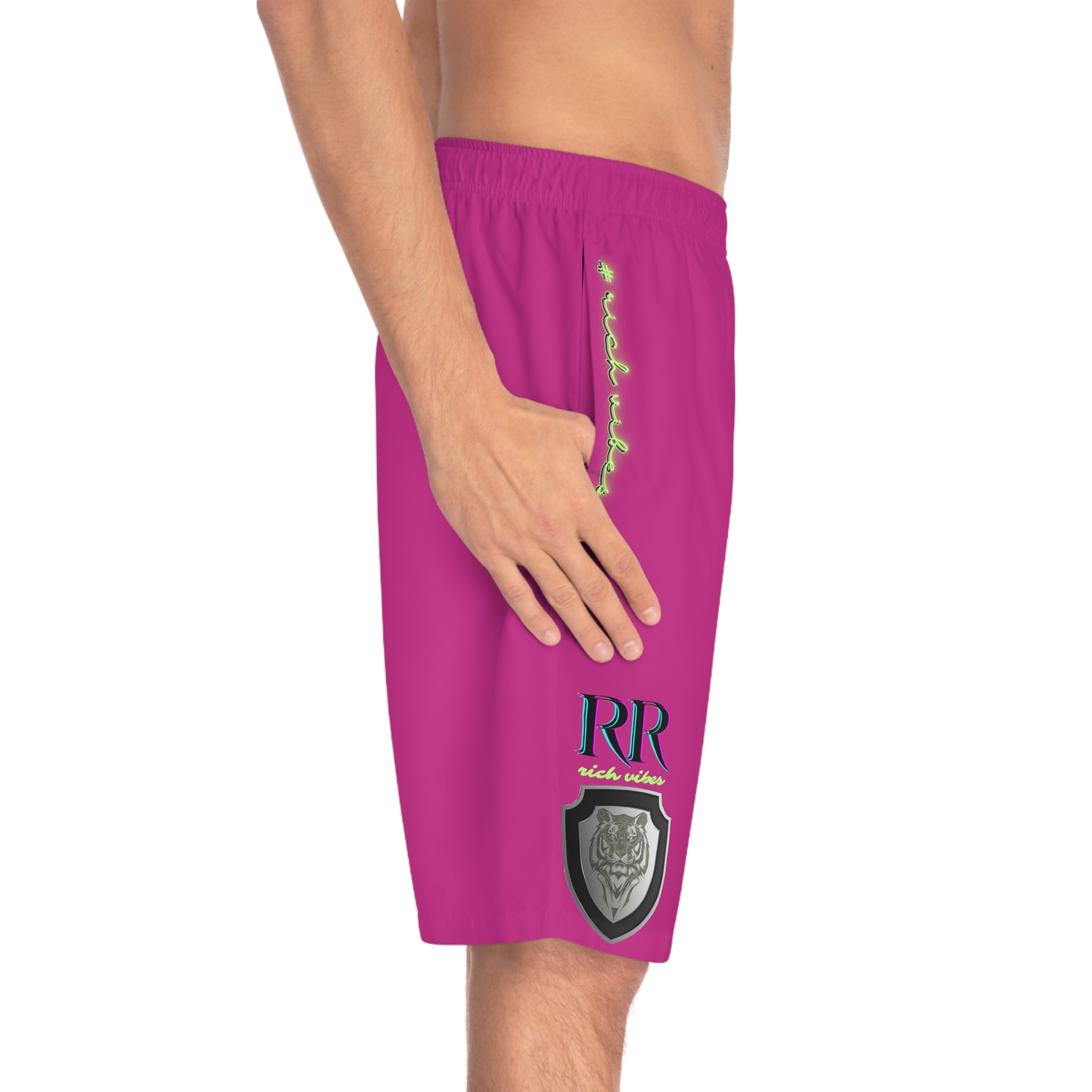 Rich Vibes Volt MG Tiger Shield Pink - Men's Board Shorts (AOP)